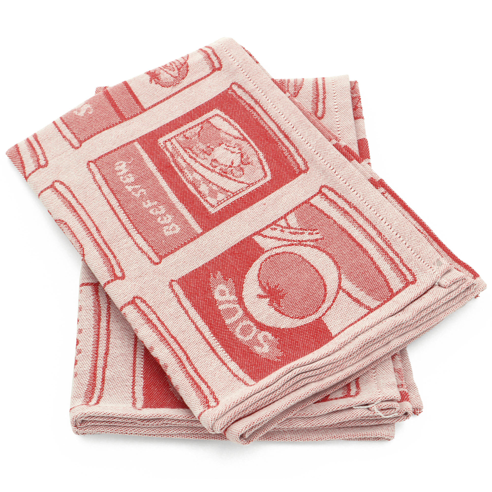 Lot De 2 Torchons De Cuisine Toile 50x70 Cm Coton Soup Rouge