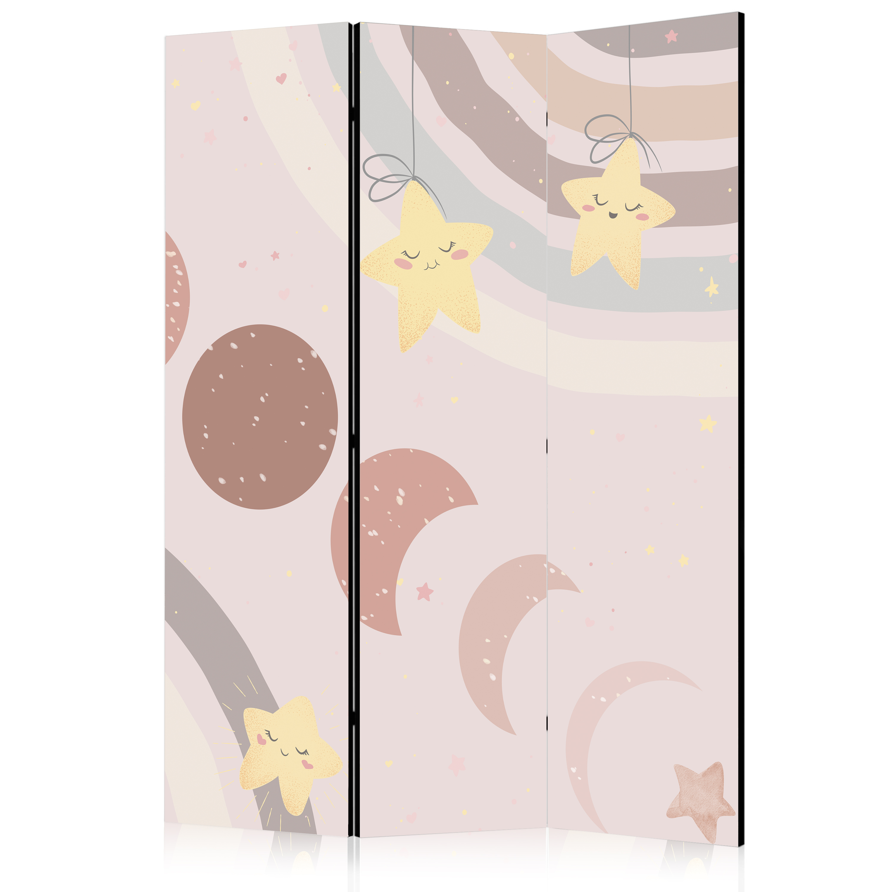 Paravent -étoiles Jaunes Contre Les Phases De La Lune Beige Clair 135x172