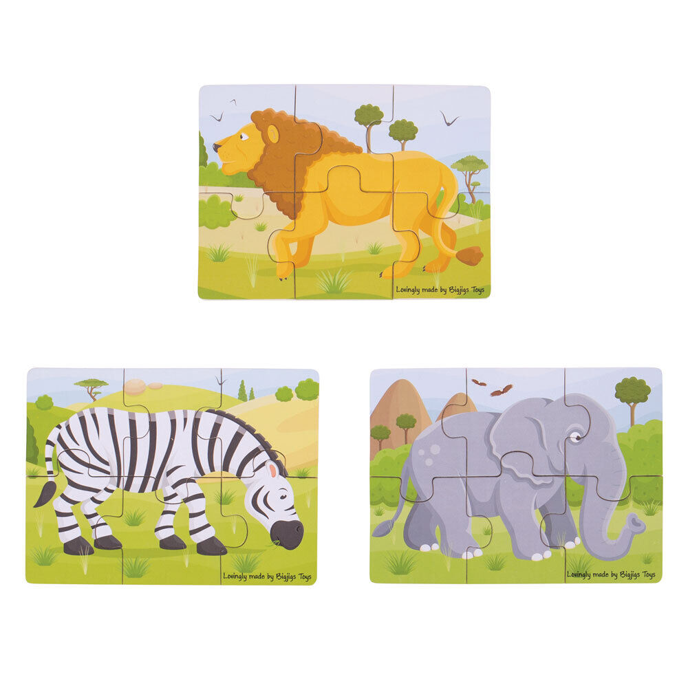 Bigjigs Toys, 3 Puzzles Safari En Bois, Adaptés Aux ges Dès 3 Ans