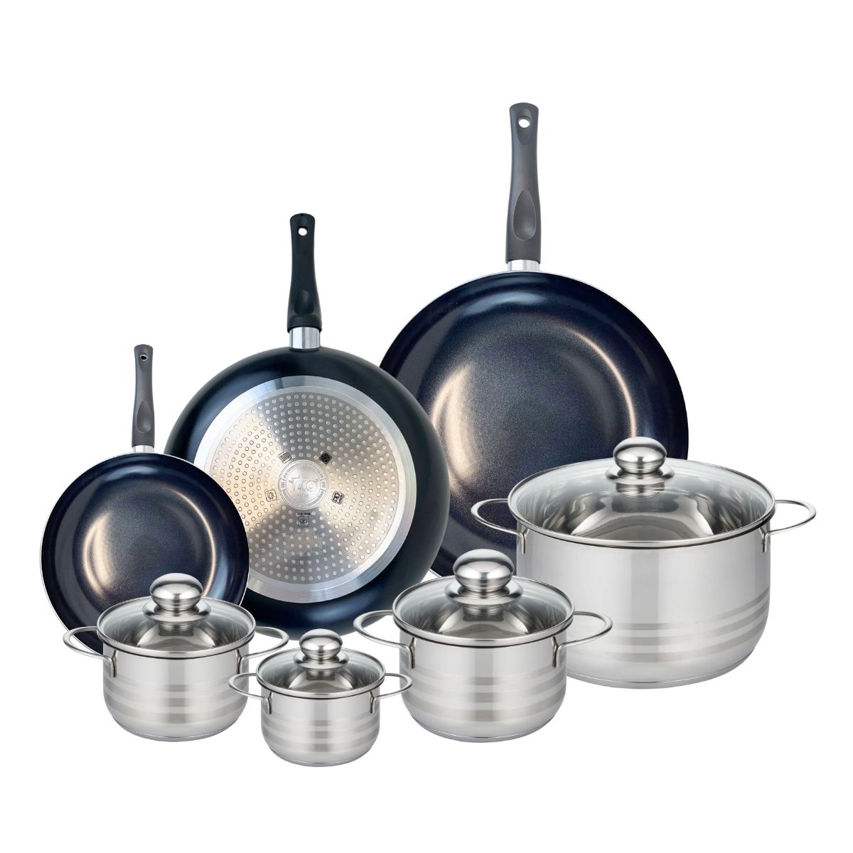 3 Poêles 20/28/32cm + 4 Faitouts 12/14/16/24cm Prima Brillant