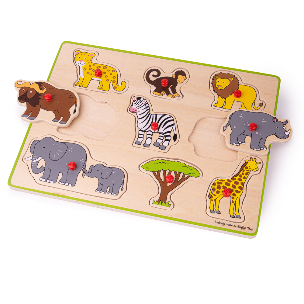 Bigjigs Toys, Puzzle À Soulever En Bois - Safari, Adapté Aux ges Dès 3 Ans