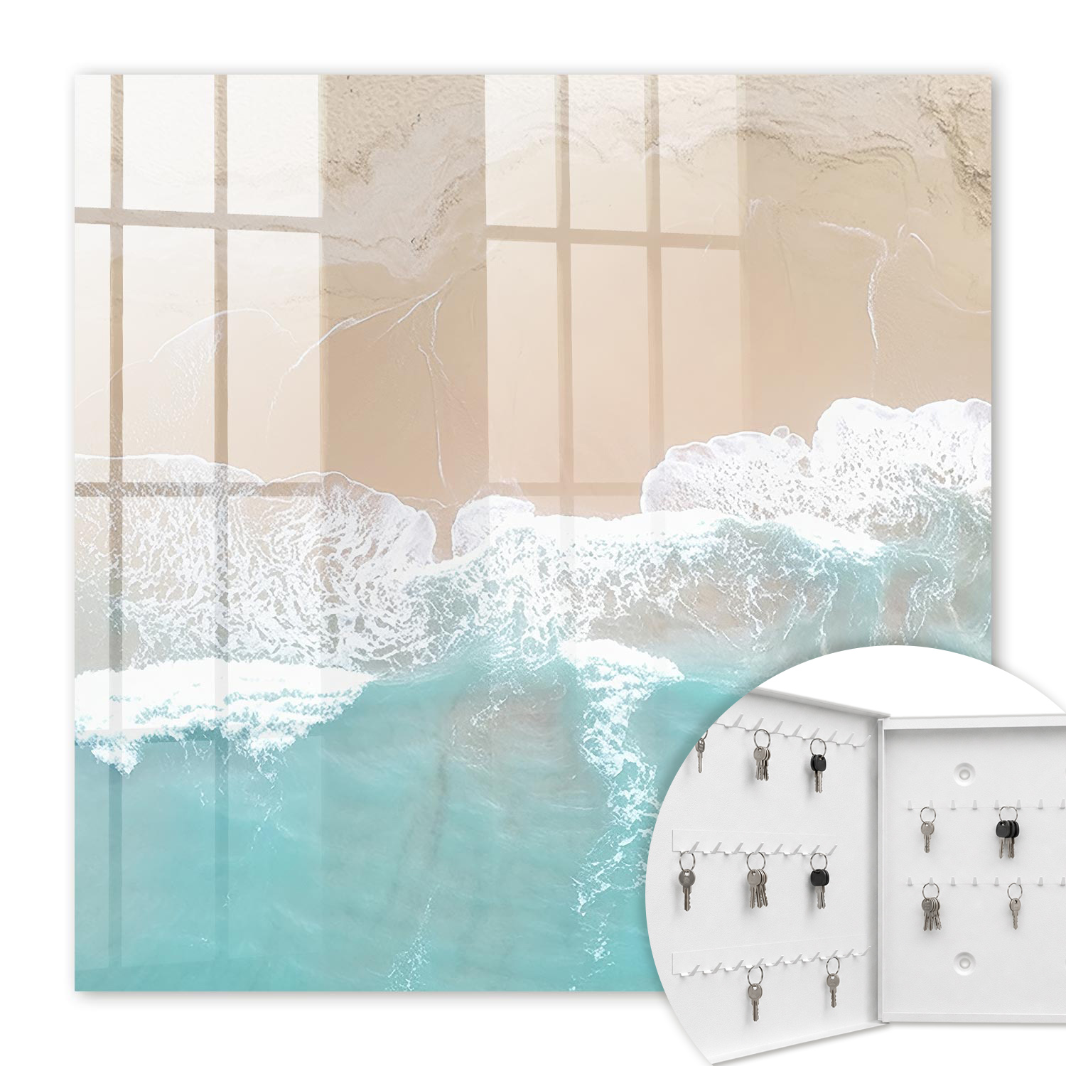 Armoire À Clés - (30 Cm X 30 Cm) - Boîte À Clés Murale - Coffret De Rangement Pour Clés - Couleur Blanche - Ouverture Vers La Gauche - Pour Maison Et Bureau - Détente À La Plage