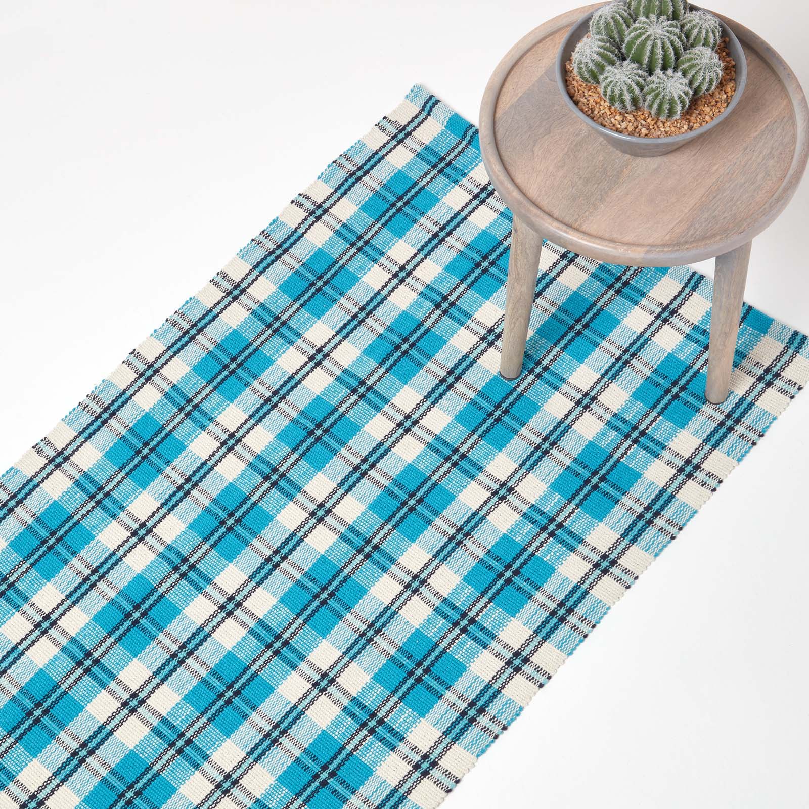 Tapis En Coton À Imprimé Tartan Bleu Irvine 66x200cm - Homescapes