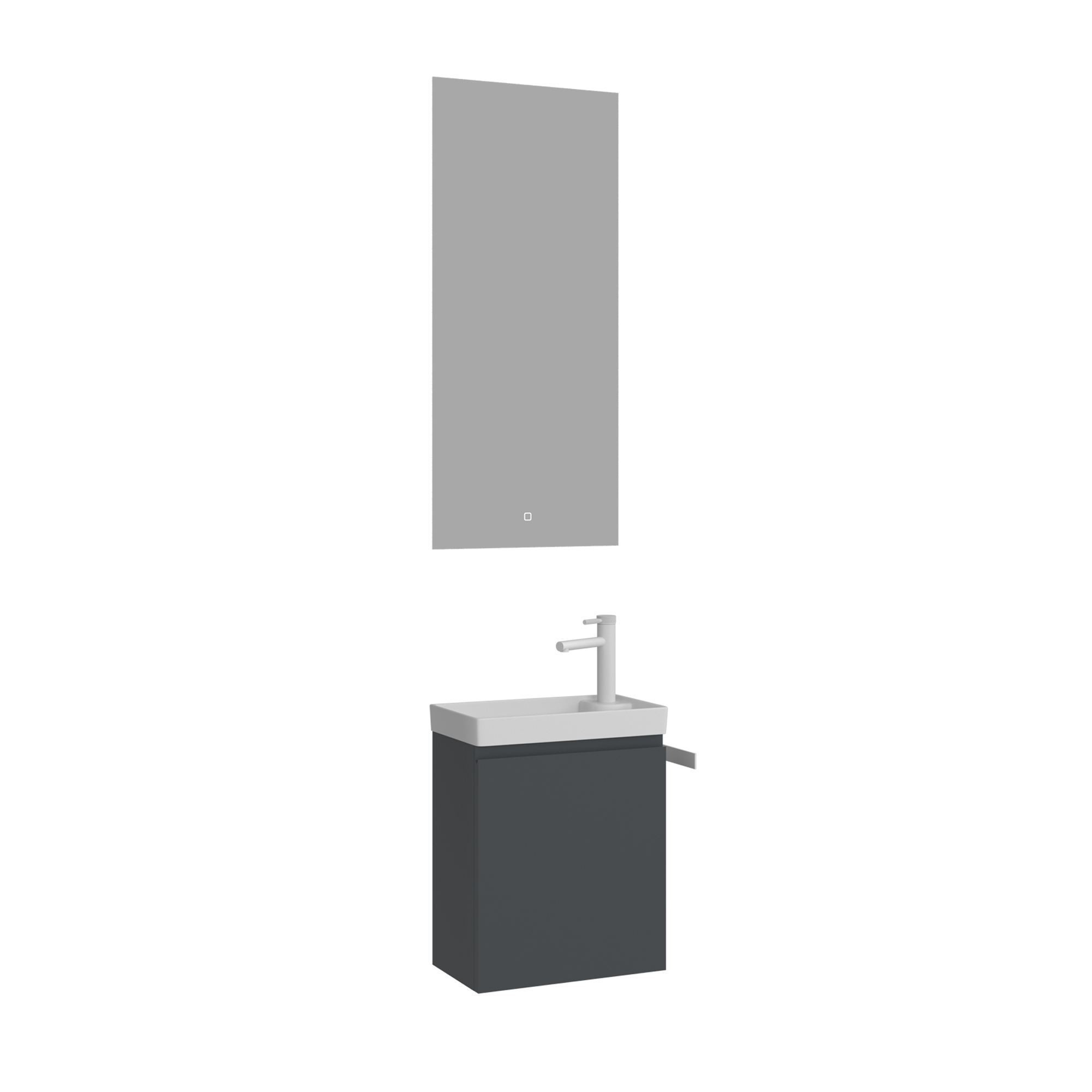 Meuble Avec Simple Vasque Et Miroir "ferla 40" - 40 X 22 X 50 Cm - Matte Anthracite