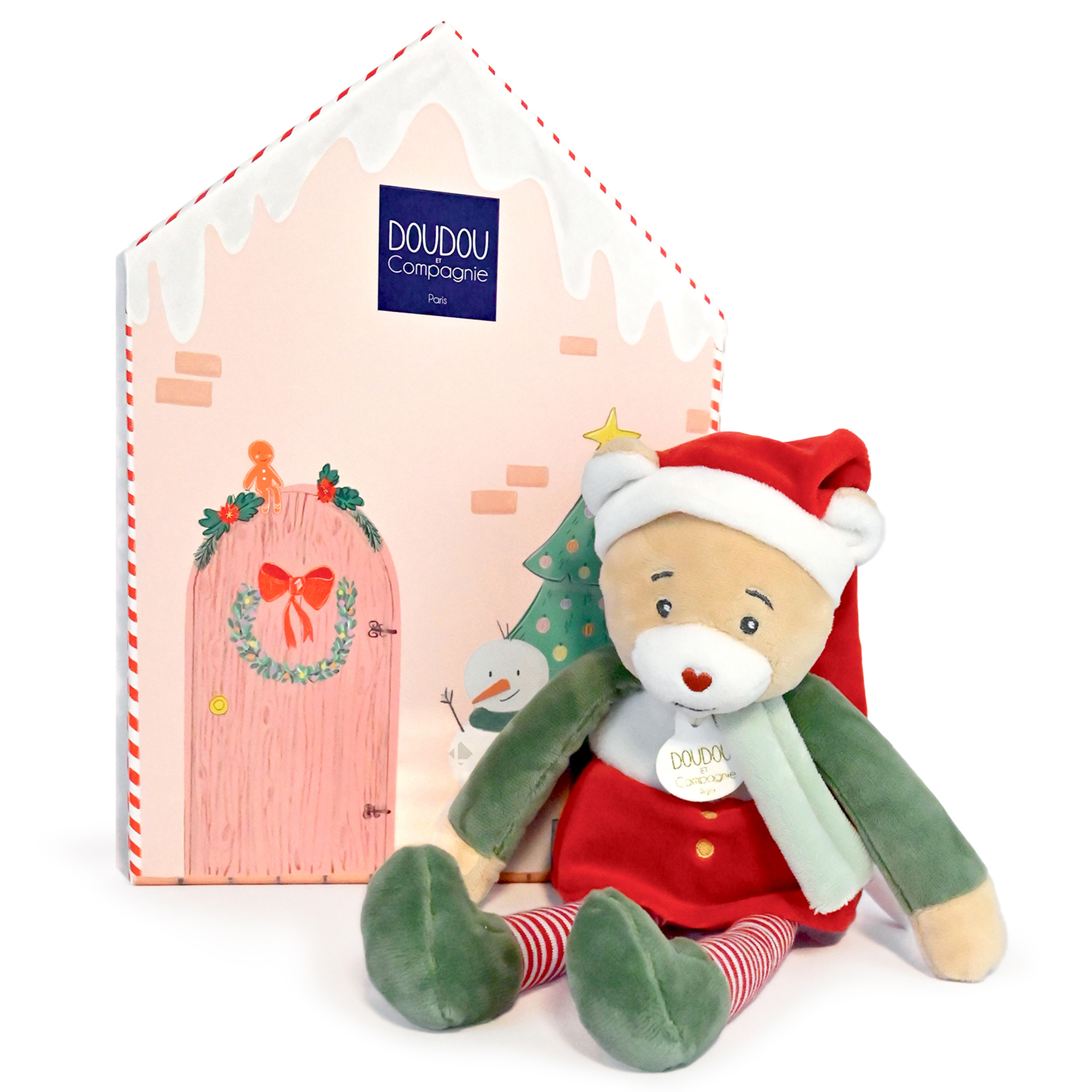 Doudou Ours 27 Cm Collection Doudou Farceur Cannelle Rouge Et Vert