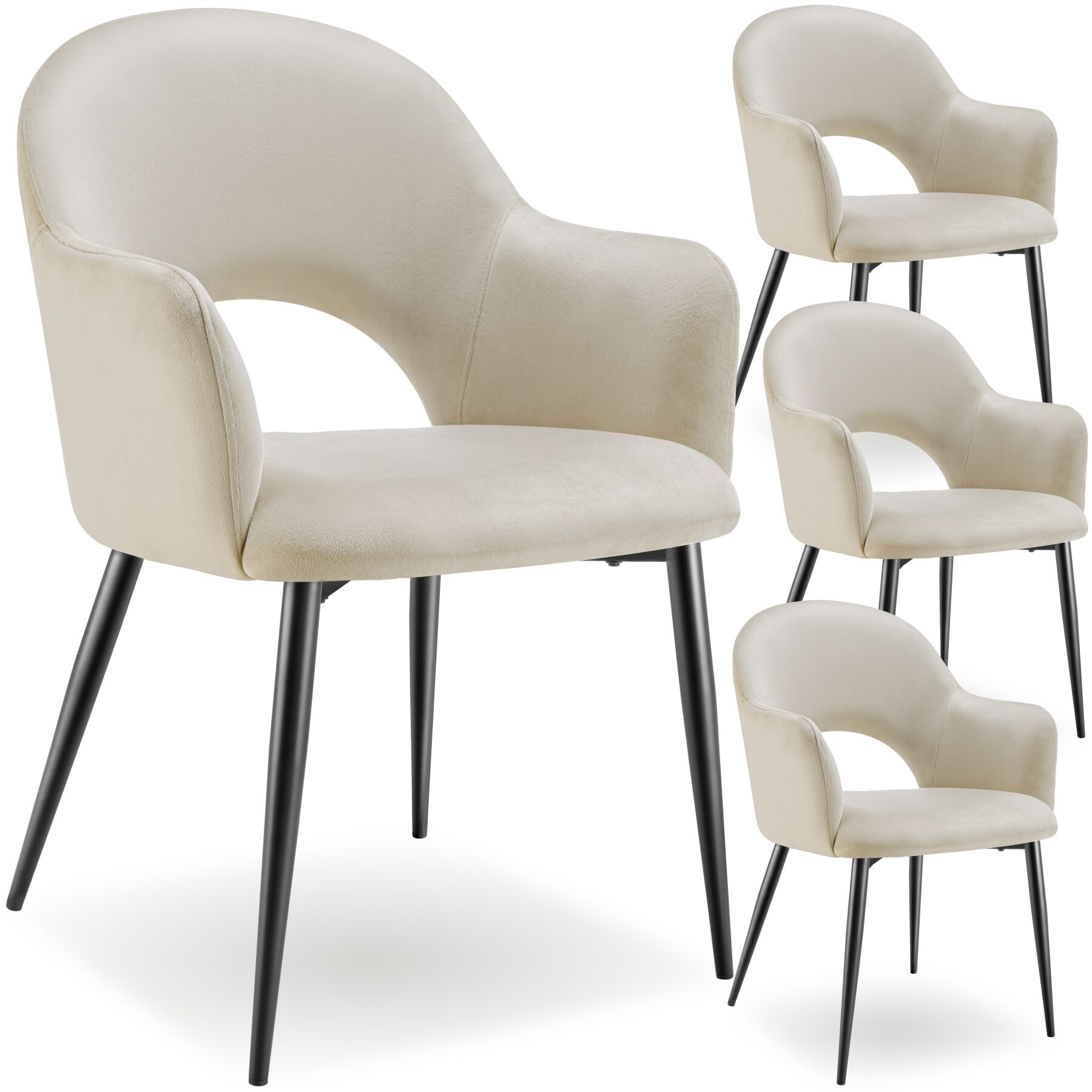 Lot 4 Fauteuils Aspect Velours Rembourré Max 120 Kg Crème