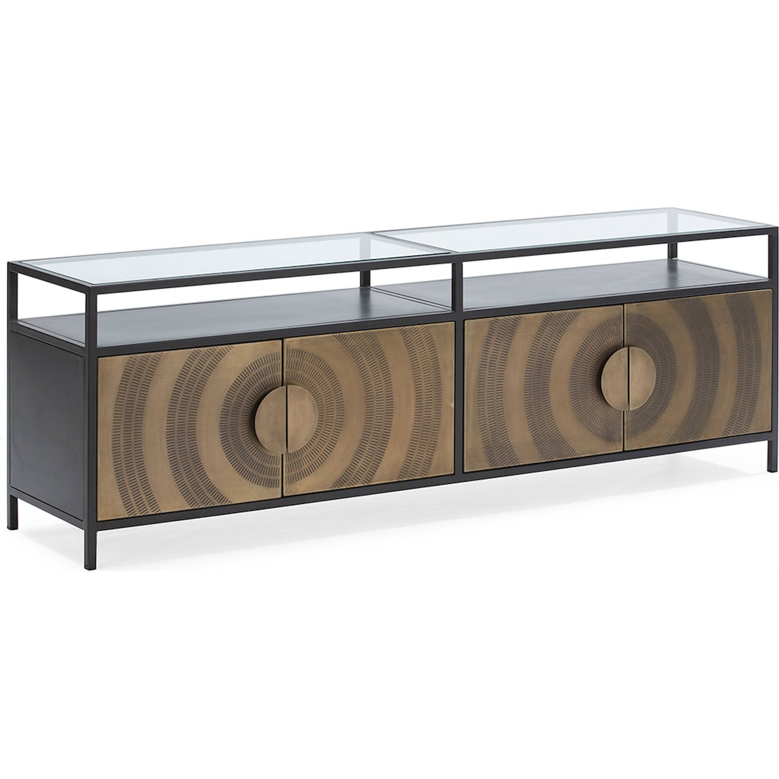Buffet Métal Verre Doré Noir Design Élégant Portes Décorées - Noir Doré Verre Transparent