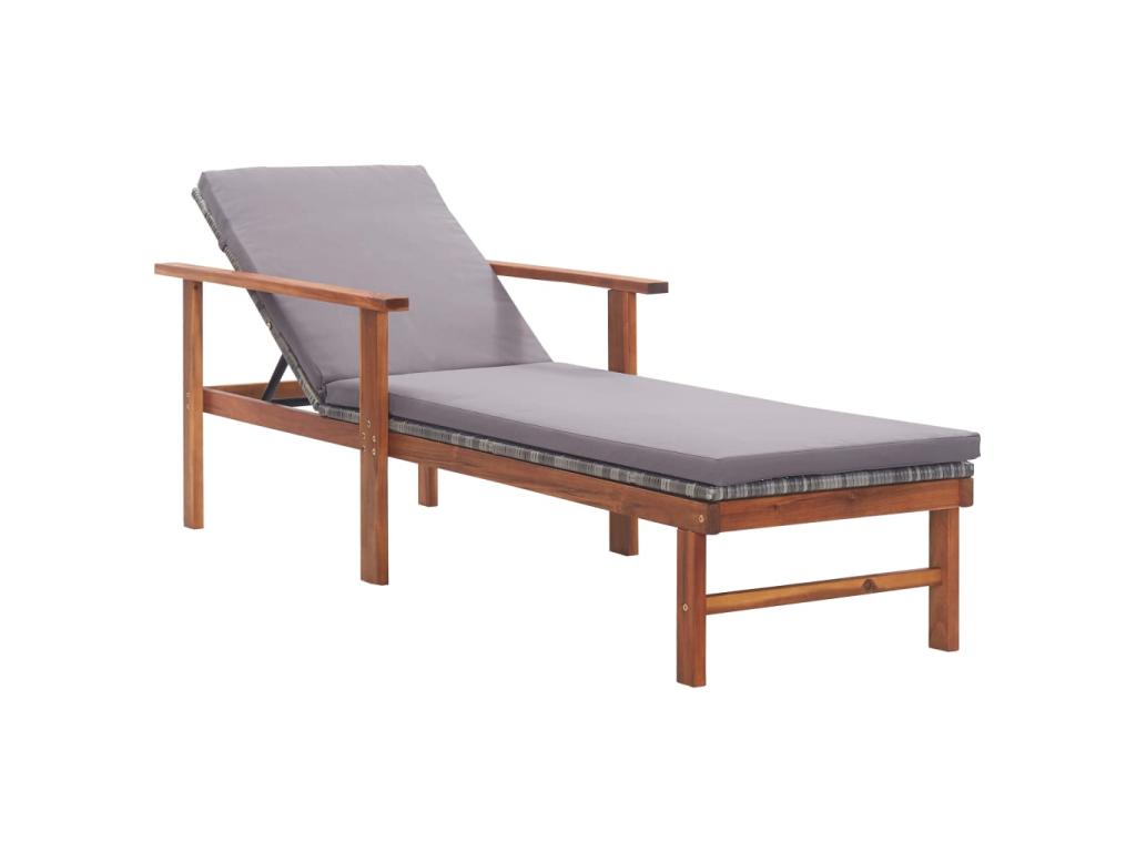 Transat Chaise Longue Bain De Soleil Lit De Jardin Terrasse Meuble D'extérieur Et Coussin Résine Tressée Et Bois D'acaci