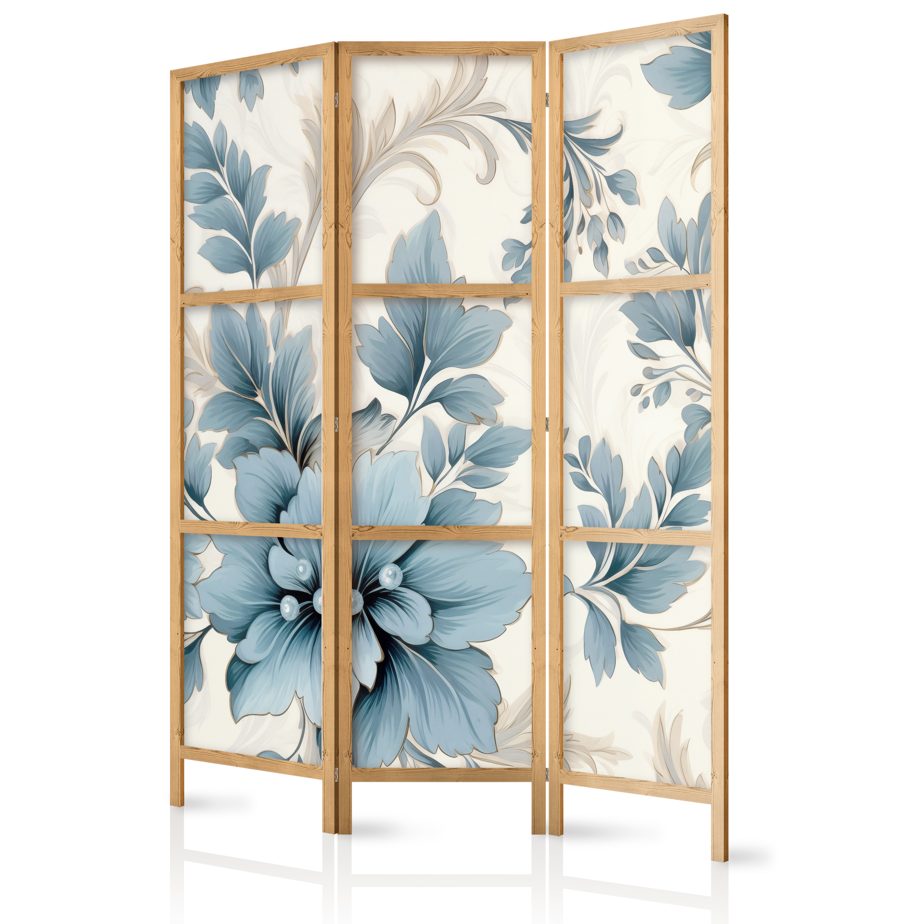 Paravent Japonais - Fleurs Turquoise Dans Une Ambiance Rétro - Ornements Floraux 135x172
