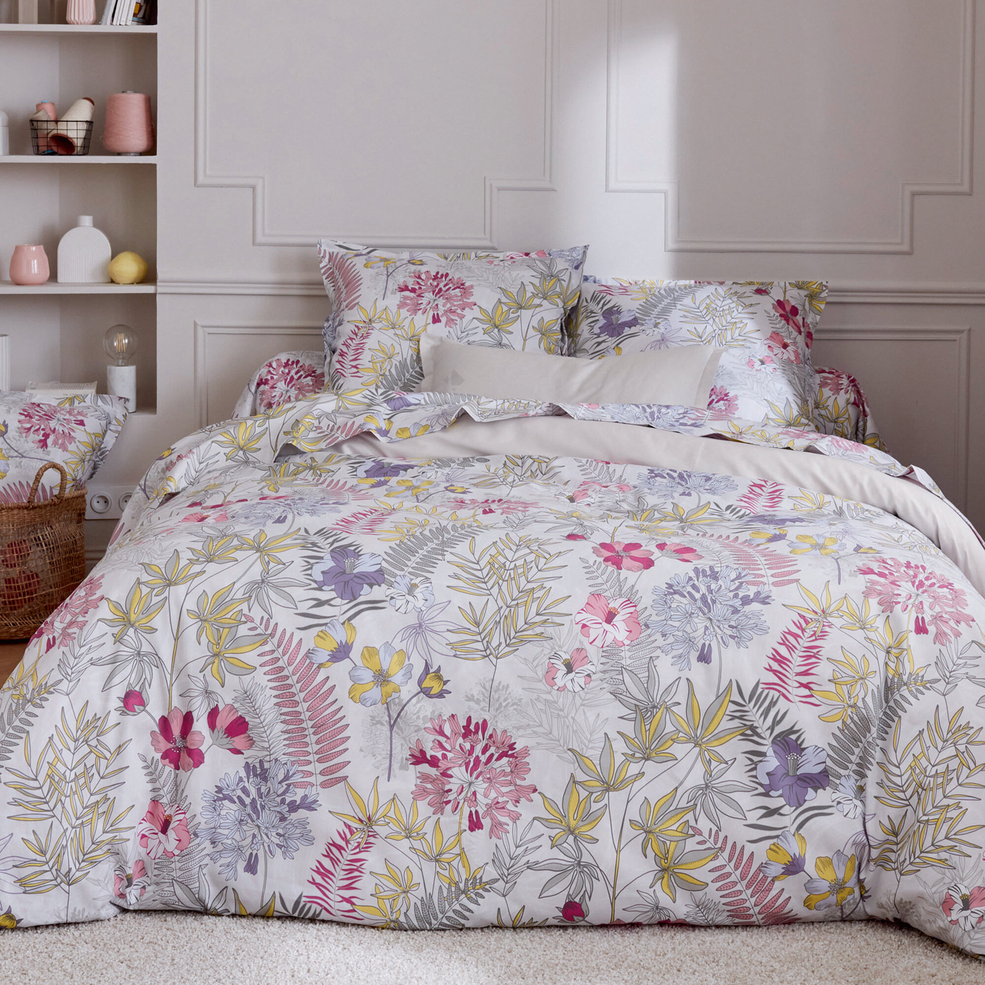Parure De Lit 240x220 Cm Satin De Coton Anaïs Multicolore 3 Pièces Taies 50x70 Cm