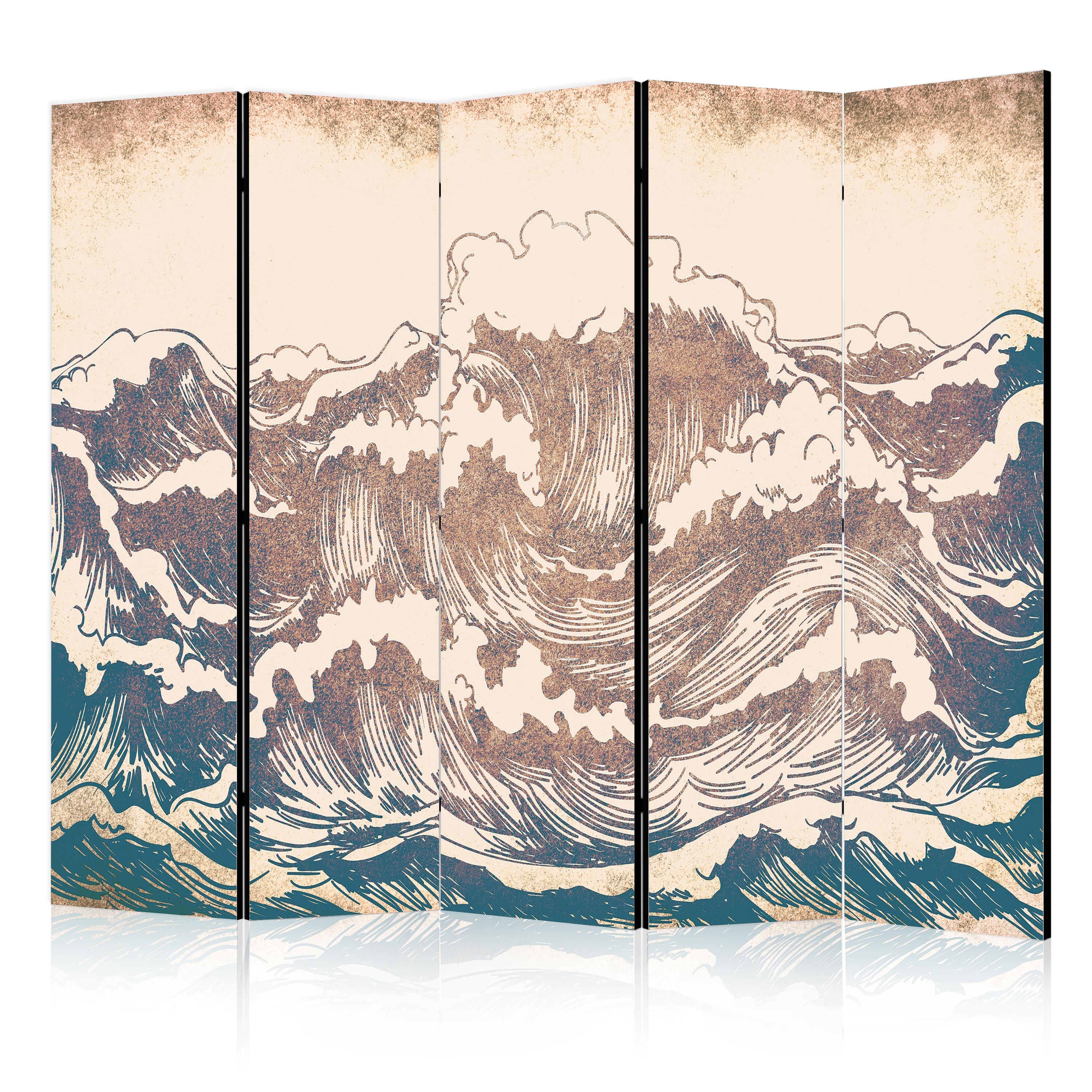Paravent -hautes Vagues Beige Dans Un Style Vintage 225x172