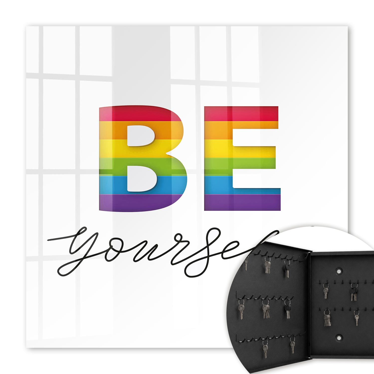 Armoire À Clés - (30 Cm X 30 Cm) - Boîte À Clés Murale - Coffret De Rangement Pour Clés - Couleur Noire - Ouverture Vers La Gauche - Pour Maison Et Bureau - Motivation Authentique