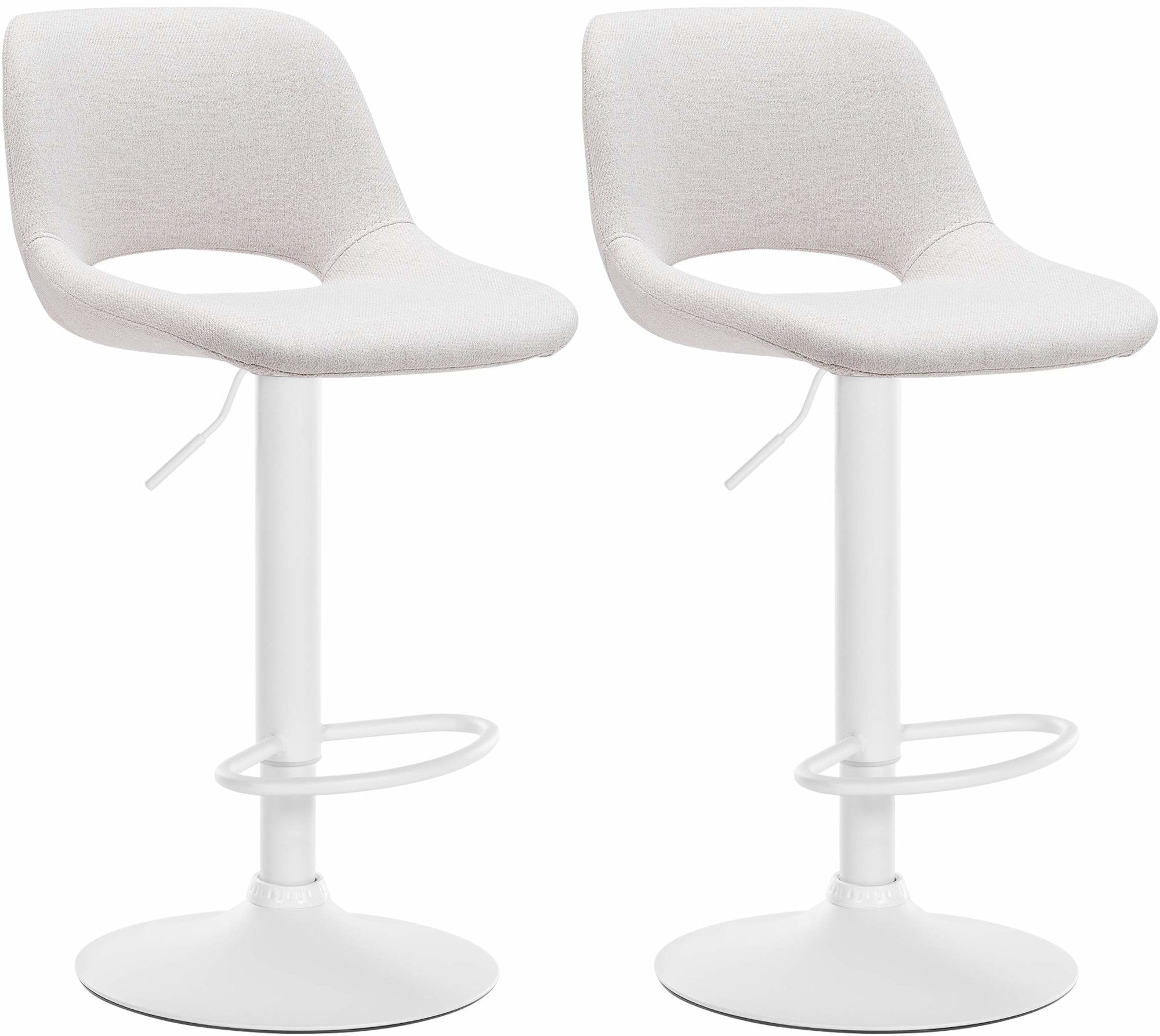 Tabourets De Bar Chaises Haute X2 Avec Repose-pieds En Tissu Crème Piètement Métallique Blanc 10_0004099