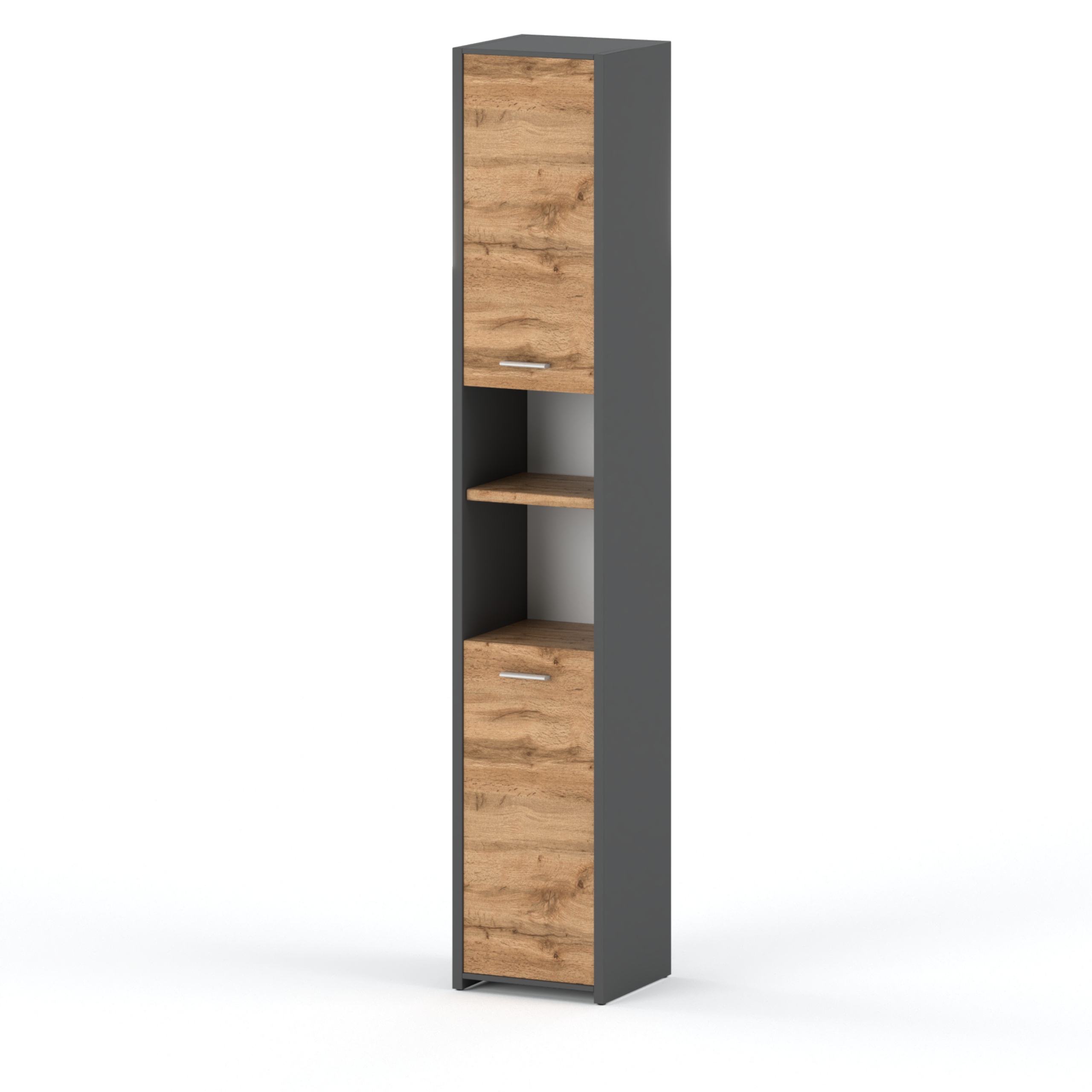 Colonne De Salle De Bain 30 Cm Gris +chêne Wotan - Meuble De Rangement Sur Pied