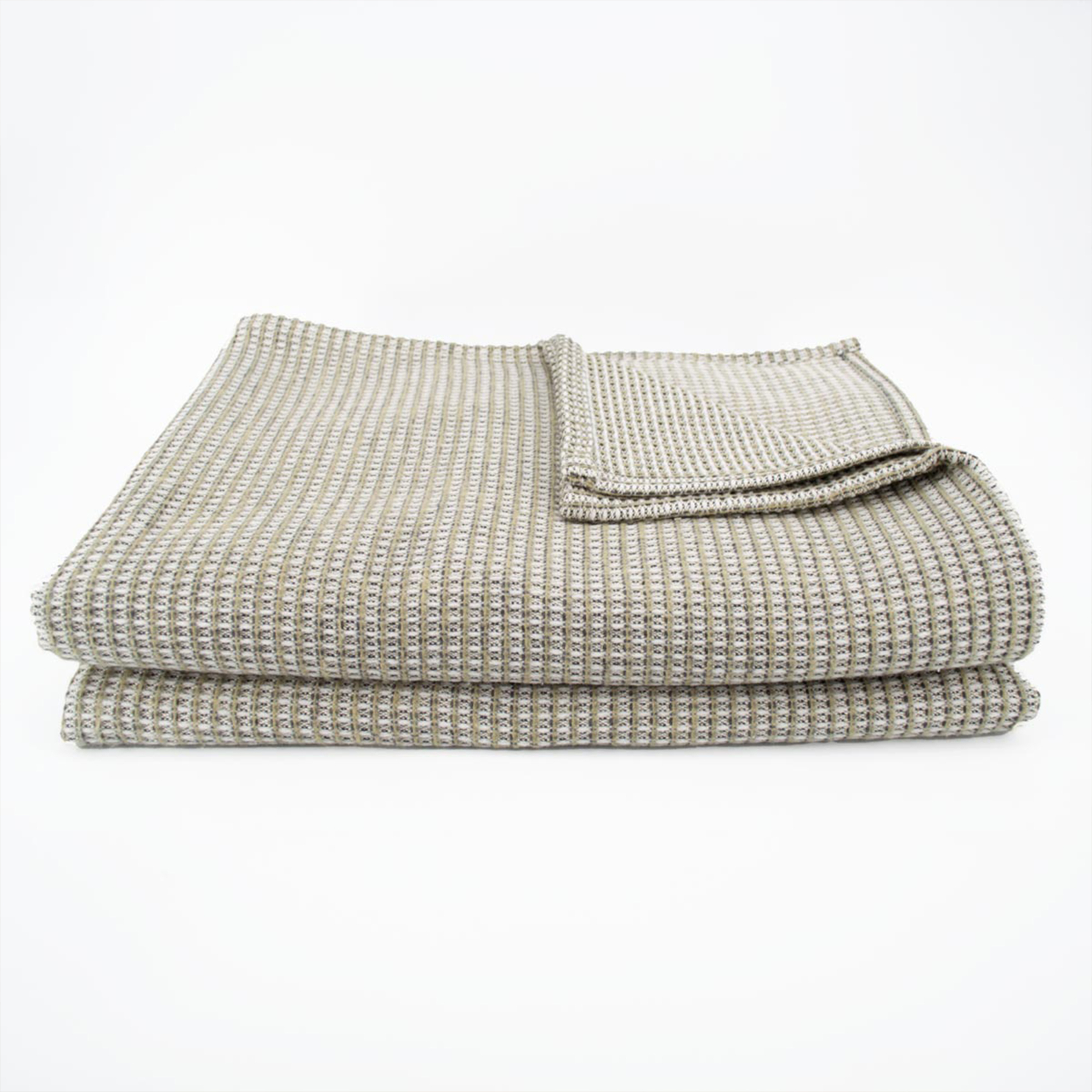 Dessus De Lit Tissé En Coton Recyclé Motif Nid D'abeille Kaki 270x250 Cm