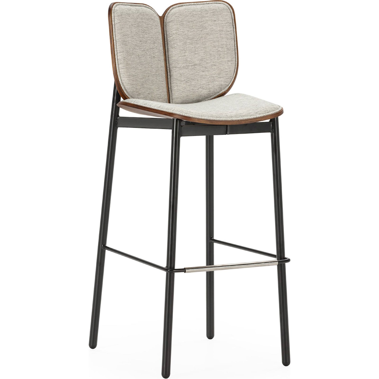 Tabouret Haut Design Brun Gris Et Noir Assise Tissu Confortable - Gris Clair Et Bois Foncé