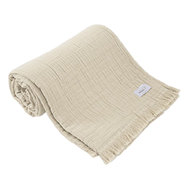Plaid À Franges "brehat" Gaze De Coton Stonewashed Toison D'or