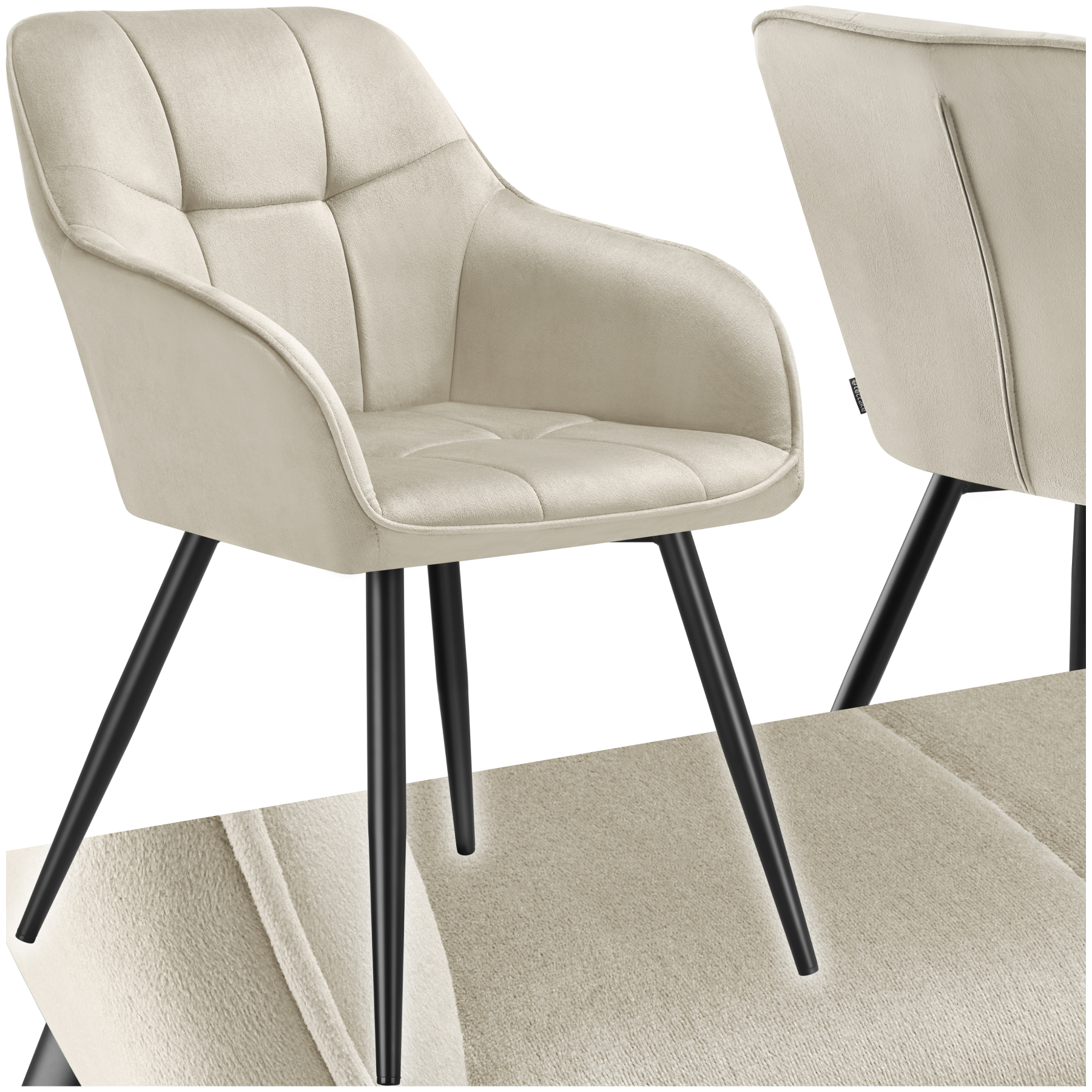 Chaise Rembourrée En Velours Matelassé Avec Dossier Continu Crème/noir
