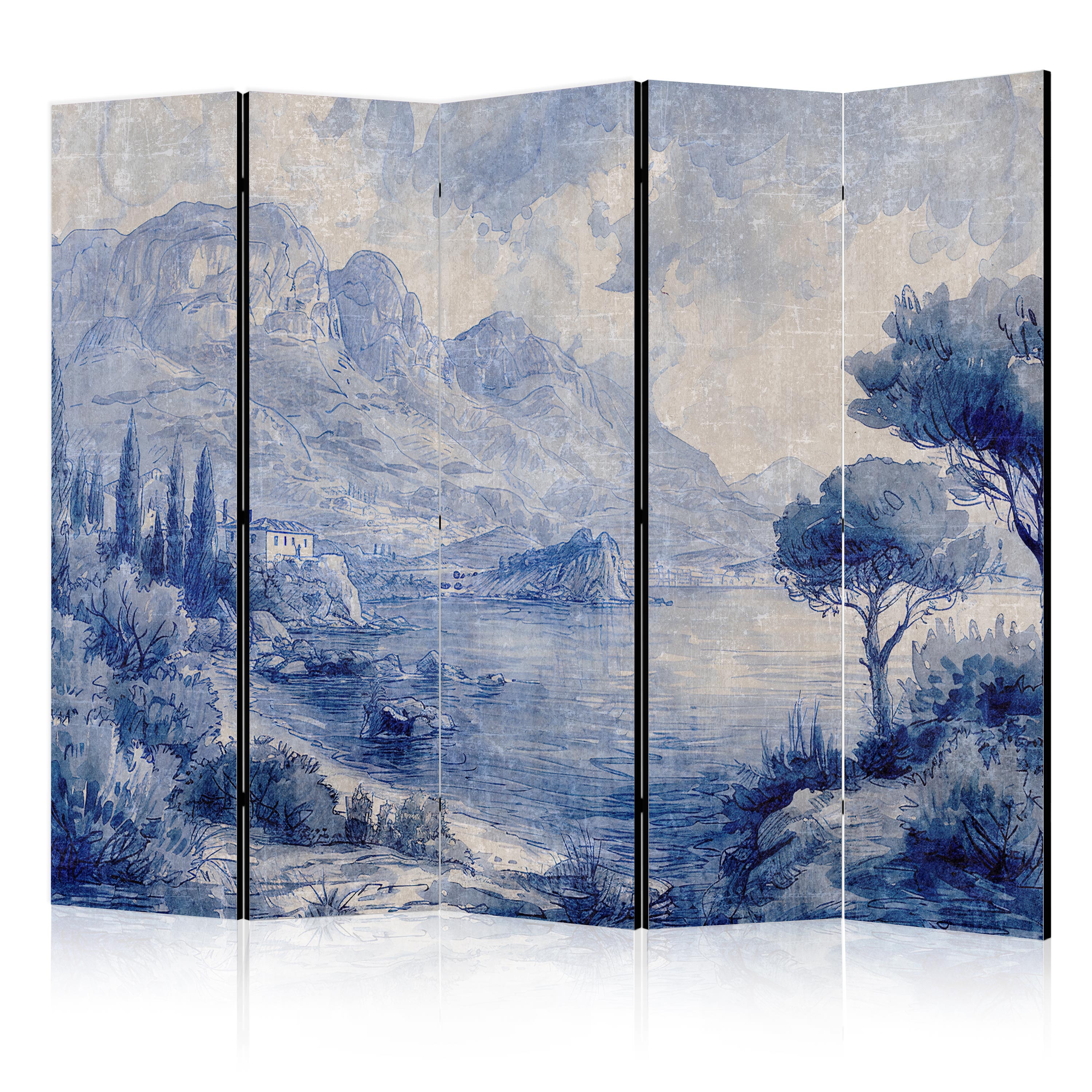 Paravent -lac De Côme Peint En Nuances De Bleu 225x172