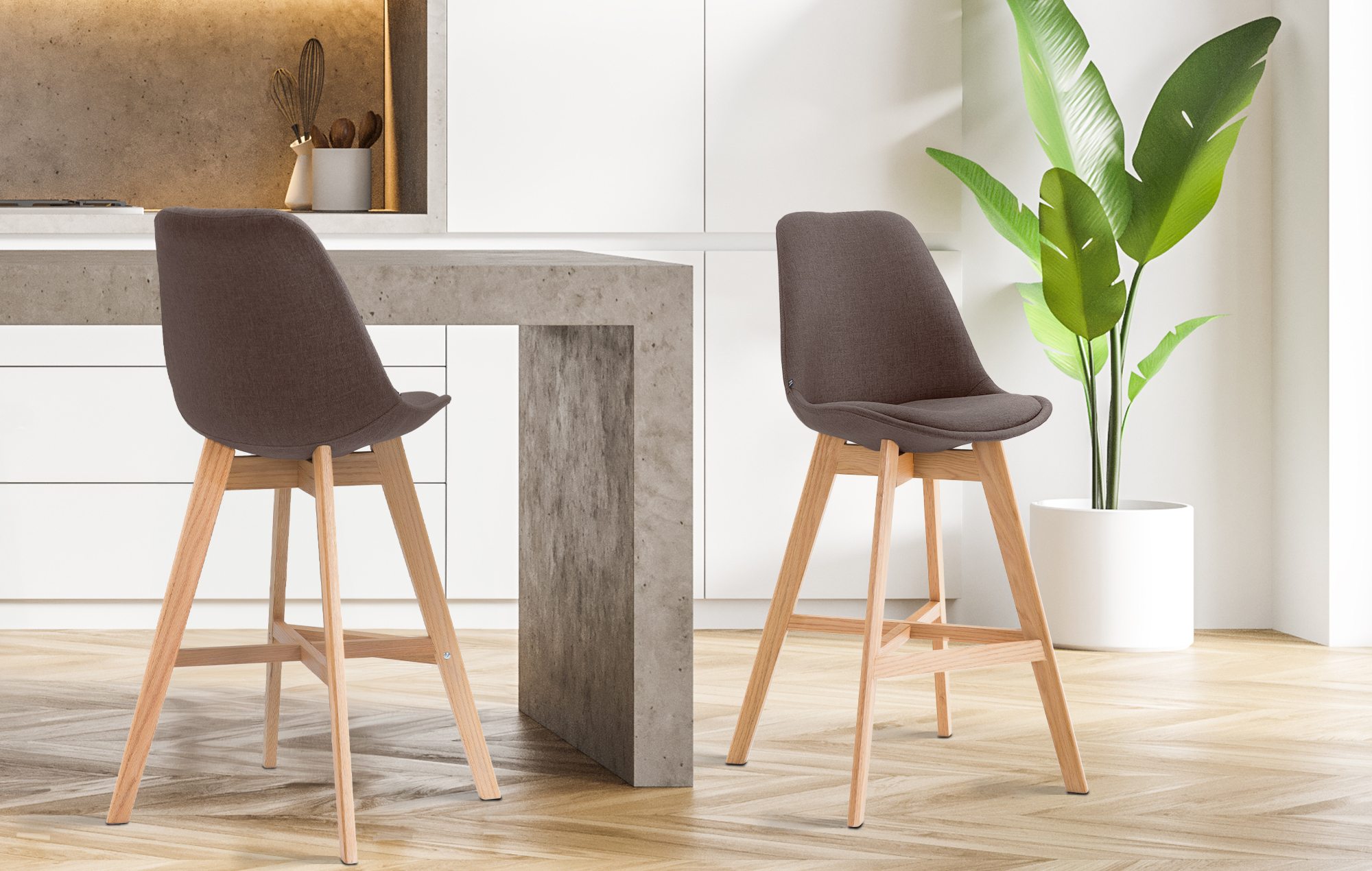 Tabouret De Bar Cannes Tissu Natura Brun