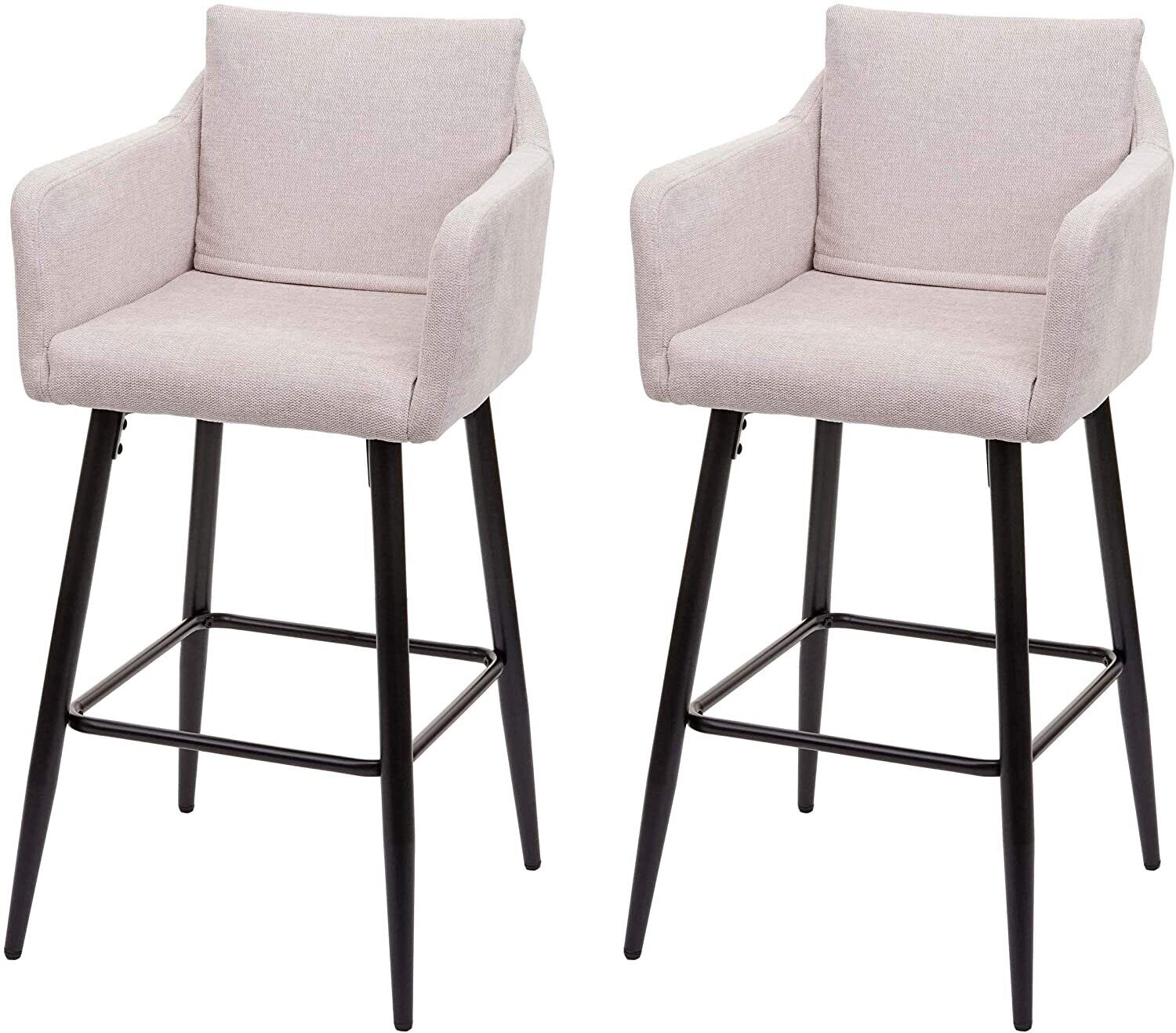 Lot De 2 Tabourets De Bar Avec Repose-pieds En Tissu Crème Et Métal Noir Tdb04063