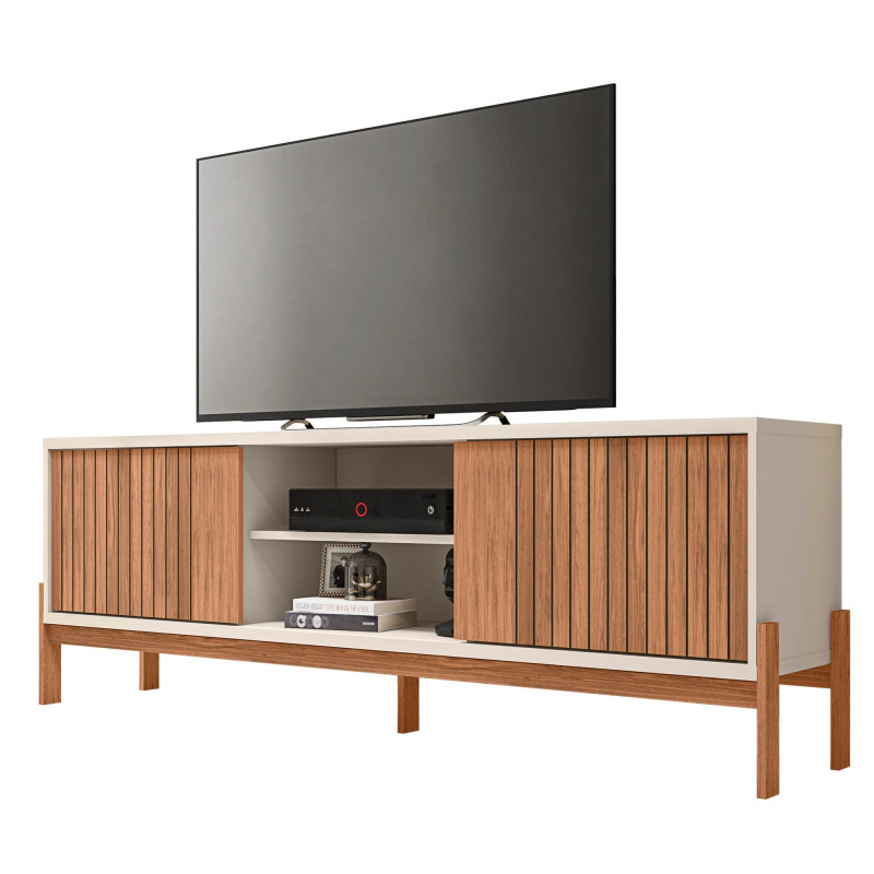 Meuble Tv Beaux Meubles Pas Chers Tannen 180,6 Cm 72 Pouces 2 Portes 4 Niches Imitation Chêne Blanc Écru