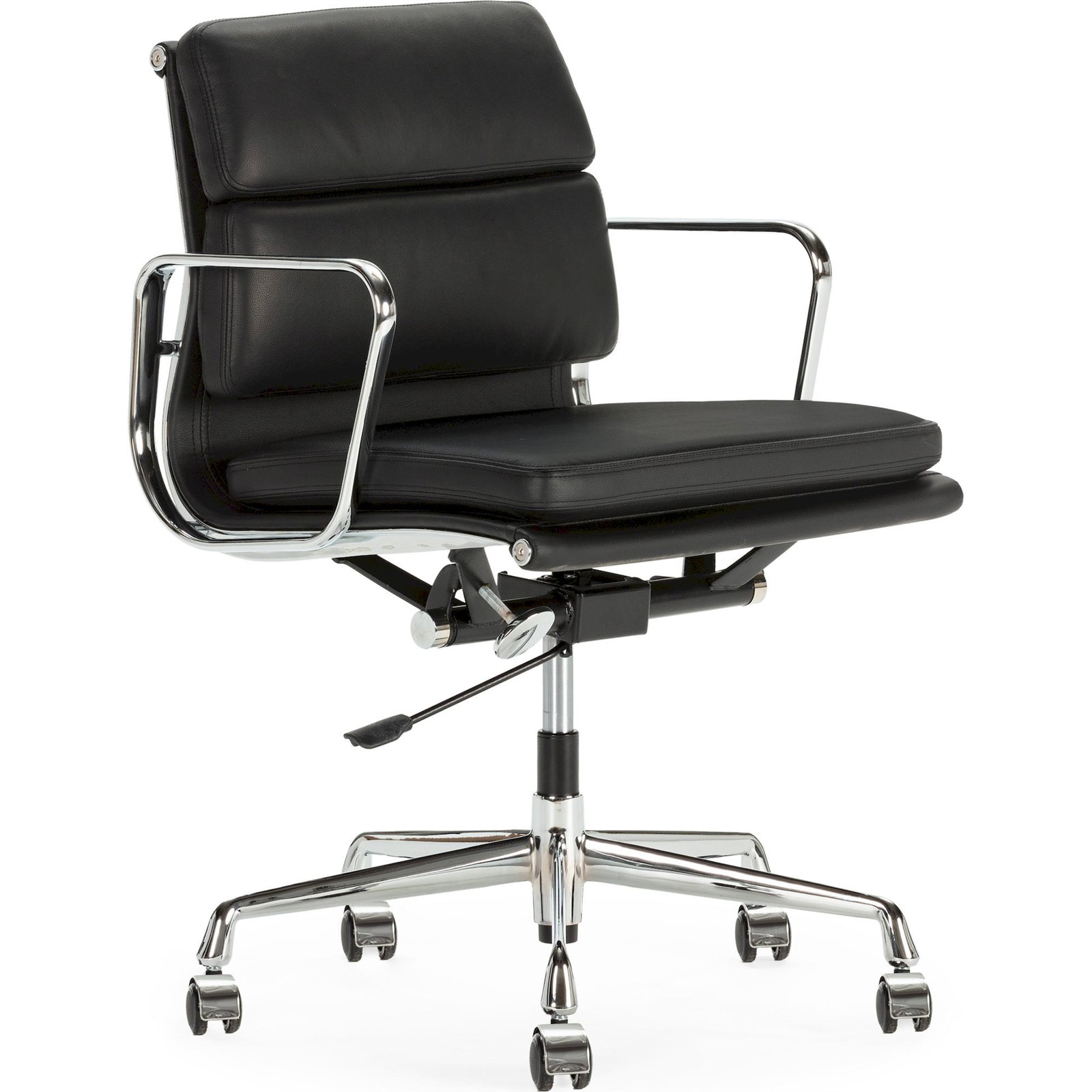Chaise De Bureau Cuir Noir Et Aluminium Design Élégant Pivotant - Noir Cuir Et Aluminium Chromé