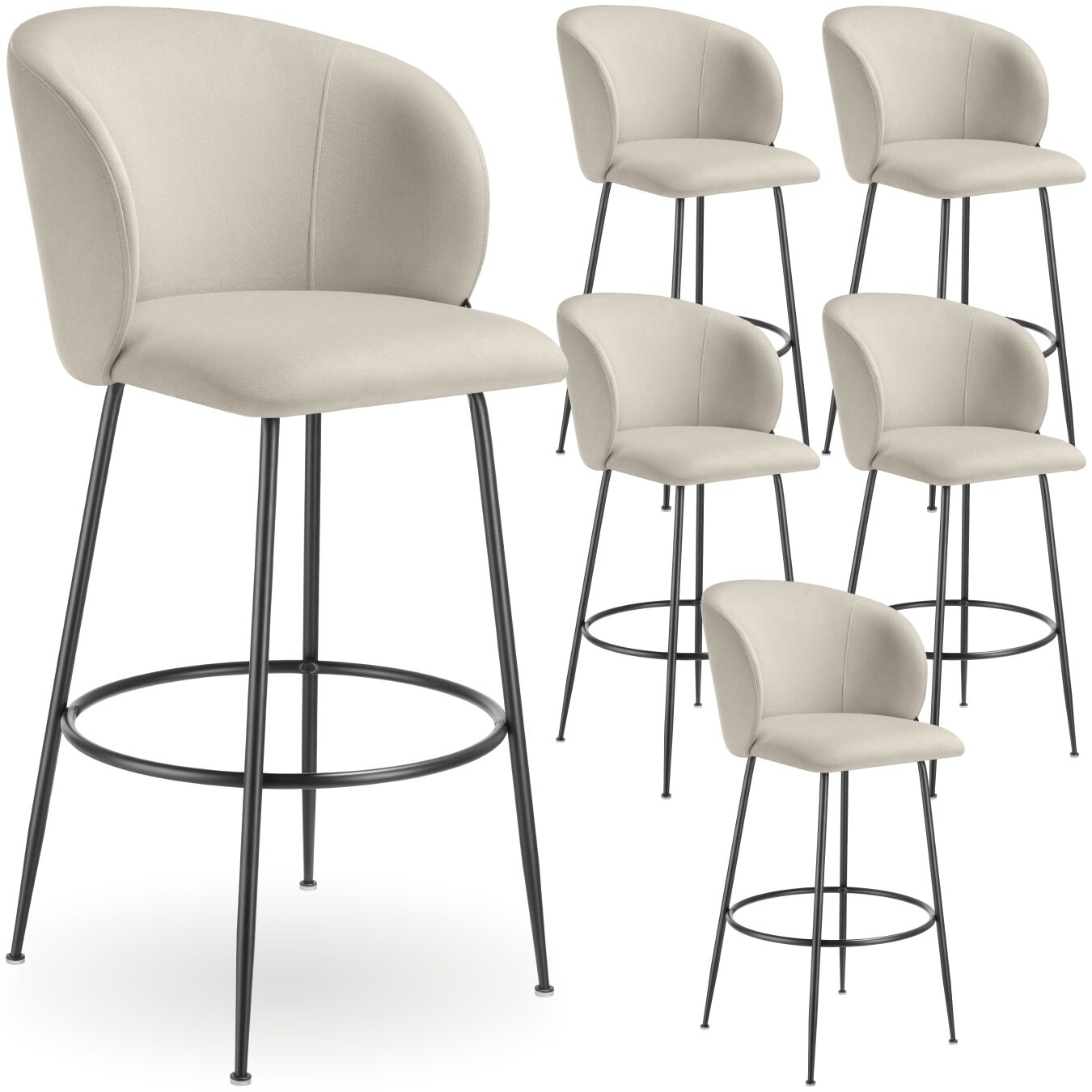 Lot 6 Tabourets De Bar Rembourrés Avec Dossier Aspect Velours Crème