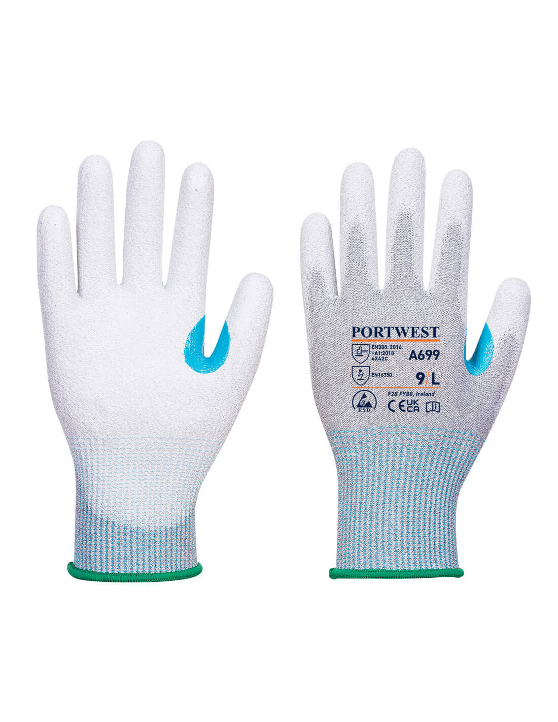 Gant Paume Enduite Pu Esd - Paquet De 12 Couleur: Gris/blanc Taille Xl - Portwest