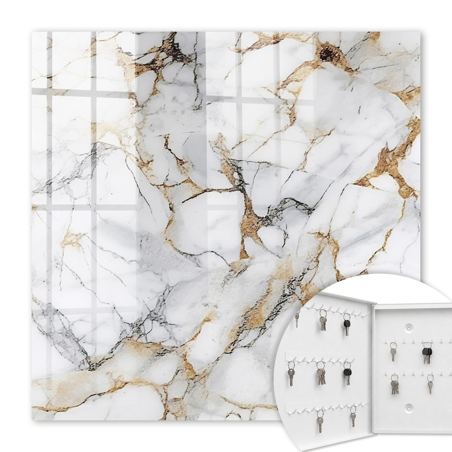 Armoire À Clés - (30 Cm X 30 Cm) - Boîte À Clés Murale - Coffret De Rangement Pour Clés - Couleur Blanche - Ouverture Vers La Gauche - Pour Maison Et Bureau - Élégance Du Marbre