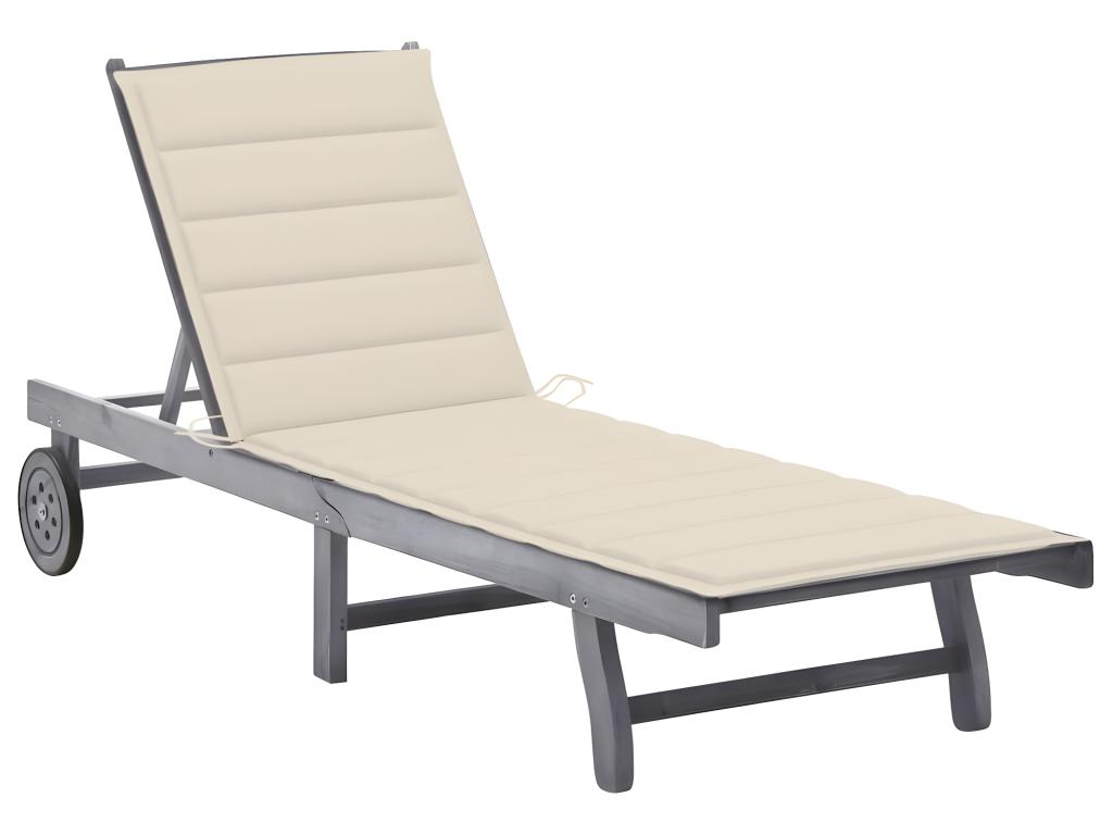 Transat Chaise Longue Bain De Soleil Lit De Jardin Terrasse Meuble D'extérieur Avec Coussin Gris Bois D'acacia Solide 02