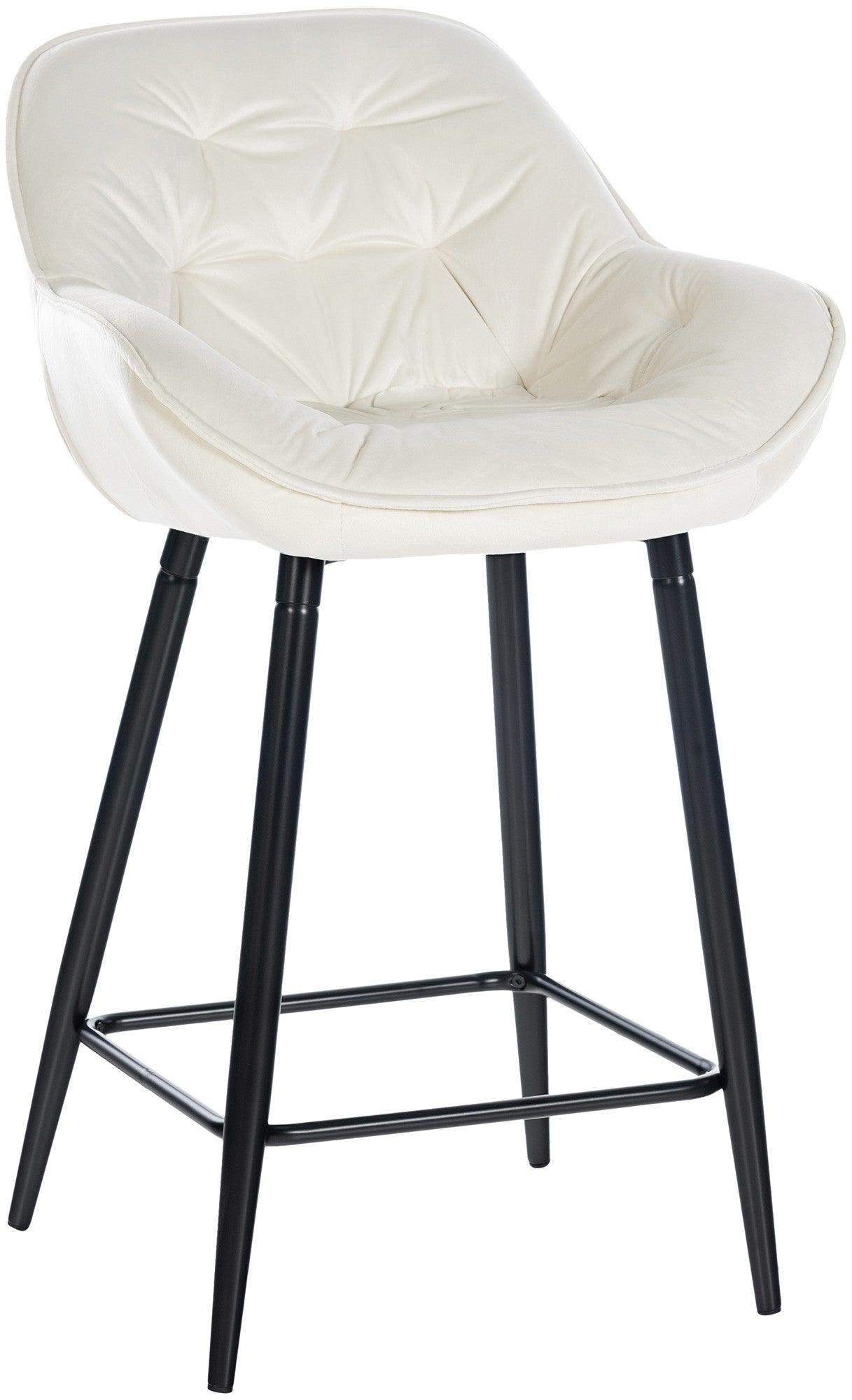 Tabouret De Bar Chaise Haute X1 Assise Effet Capitonnée En Velours Crème Et Métal Noir 10_0004890