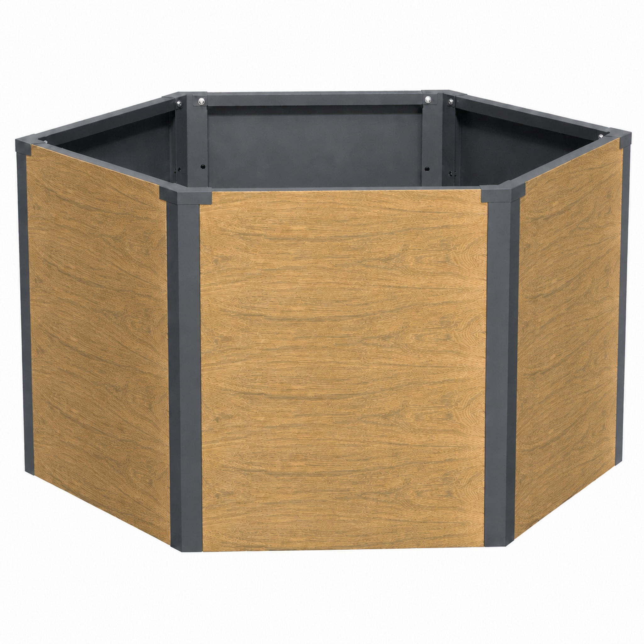 Carré Potager Lilia Bac Potager Hexagonal En Métal Aspect Bois Pour Jardin Et Terrasse 100,4 × 87 × 52 Cm