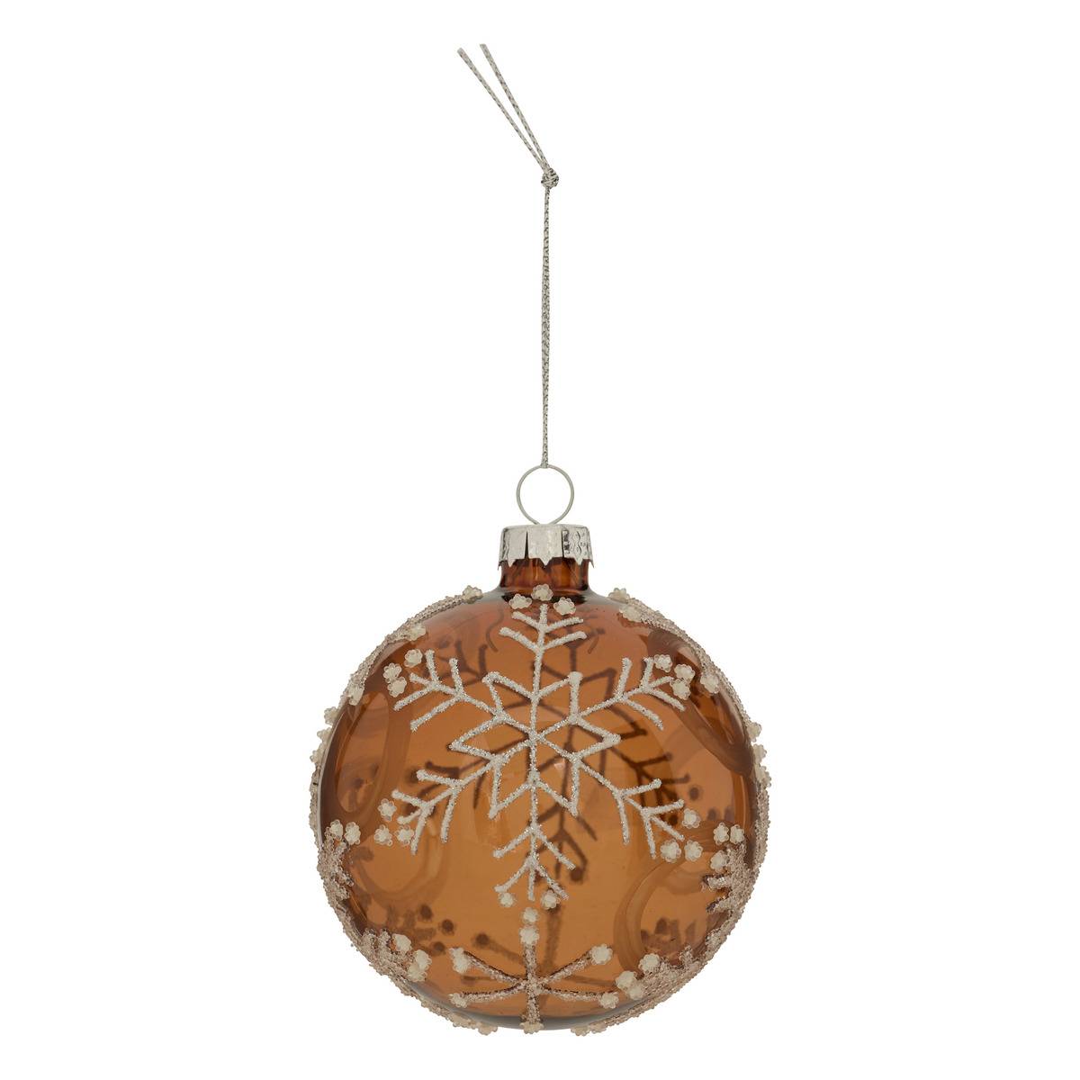 Boule De Noël En Verre Flocon Marron D. 80 Mm - Feeric Lights & Christmas