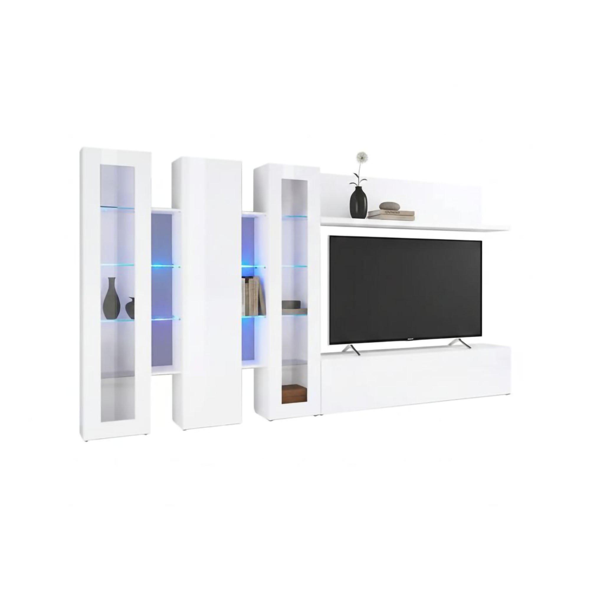 Système Mural Dbenal, 340x30h180 Cm, Blanc Brillant