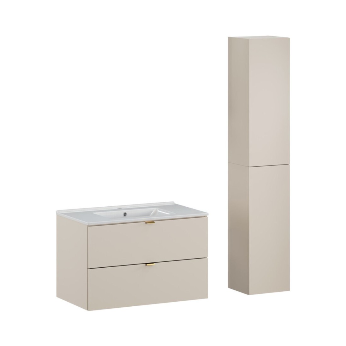 Ensemble De Salle De Bain Bella: Meuble Sous Vasque 80cm + Vasque Encastrée Rectangulaire + Colonne De Rangement
