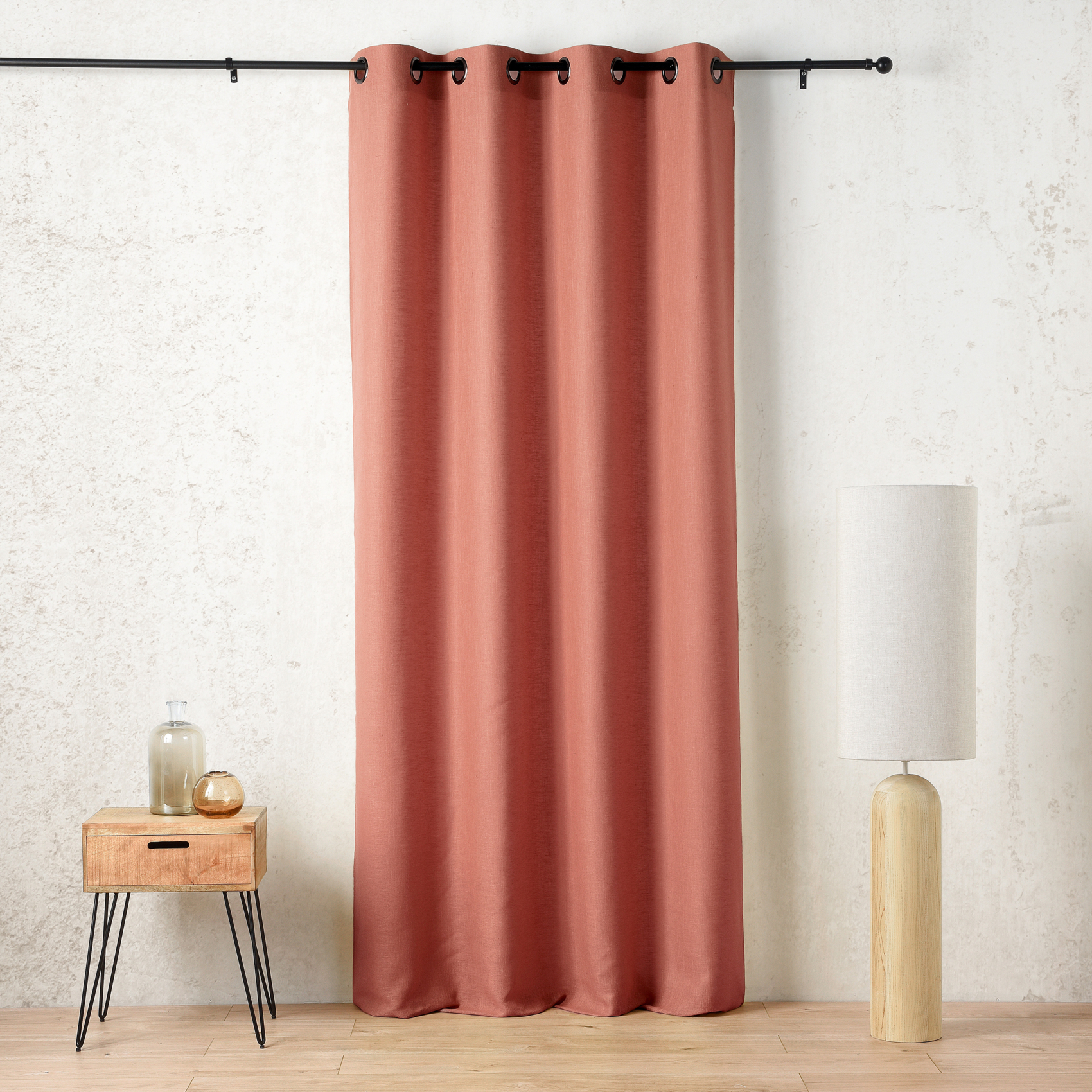 Rideau Tamisant À Œillets Polylin Satin Orange Corail 145x260 Cm
