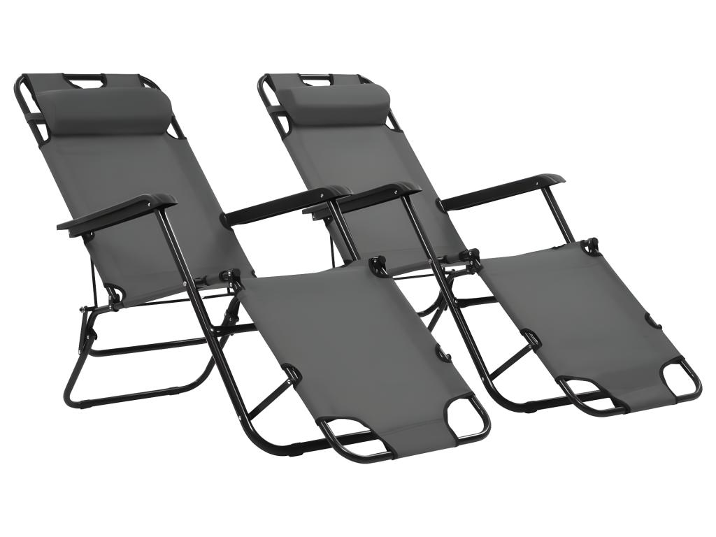 Chaises Longues Pliables 2 Pièces Avec Repose-pied Acier Gris 02_0011942