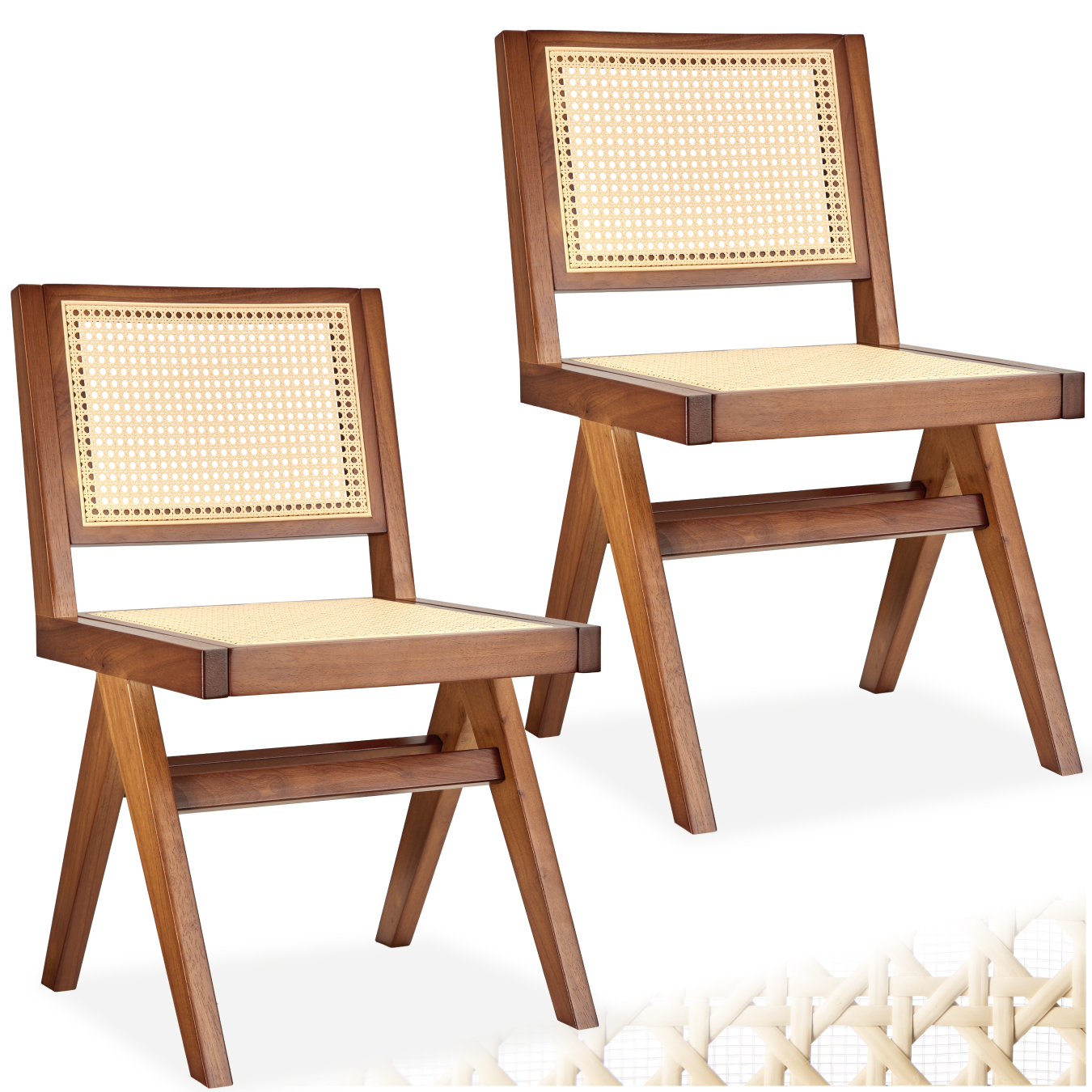 Lot 2 Chaises En Bois Avec Cannage Viennois Design Boho Chêne Foncé