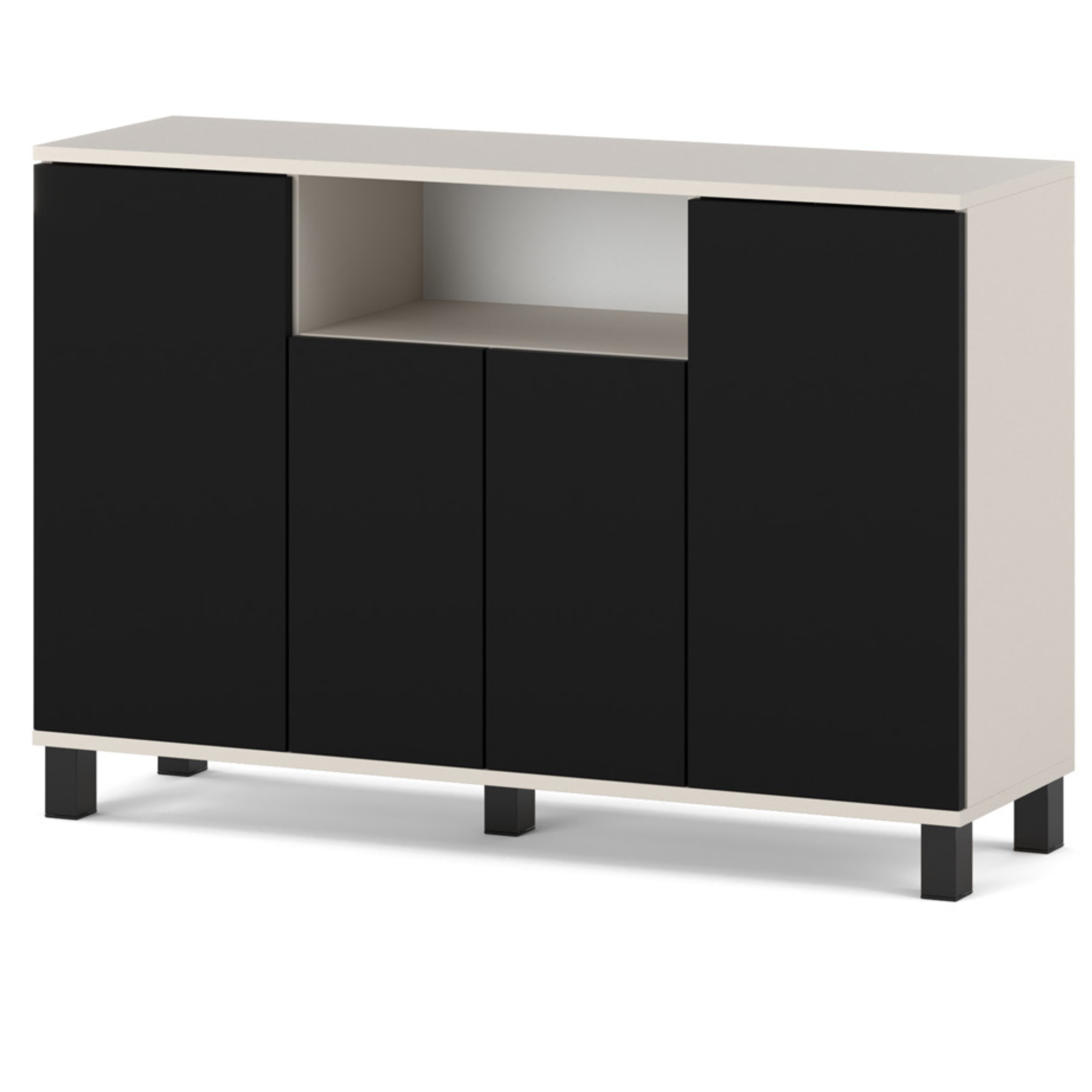 Commode Cachemire + Noir - 120 Cm 4 Portes - Meuble Tv Moderne Pour Salon Et Chambre - Buffet De Rangement Design