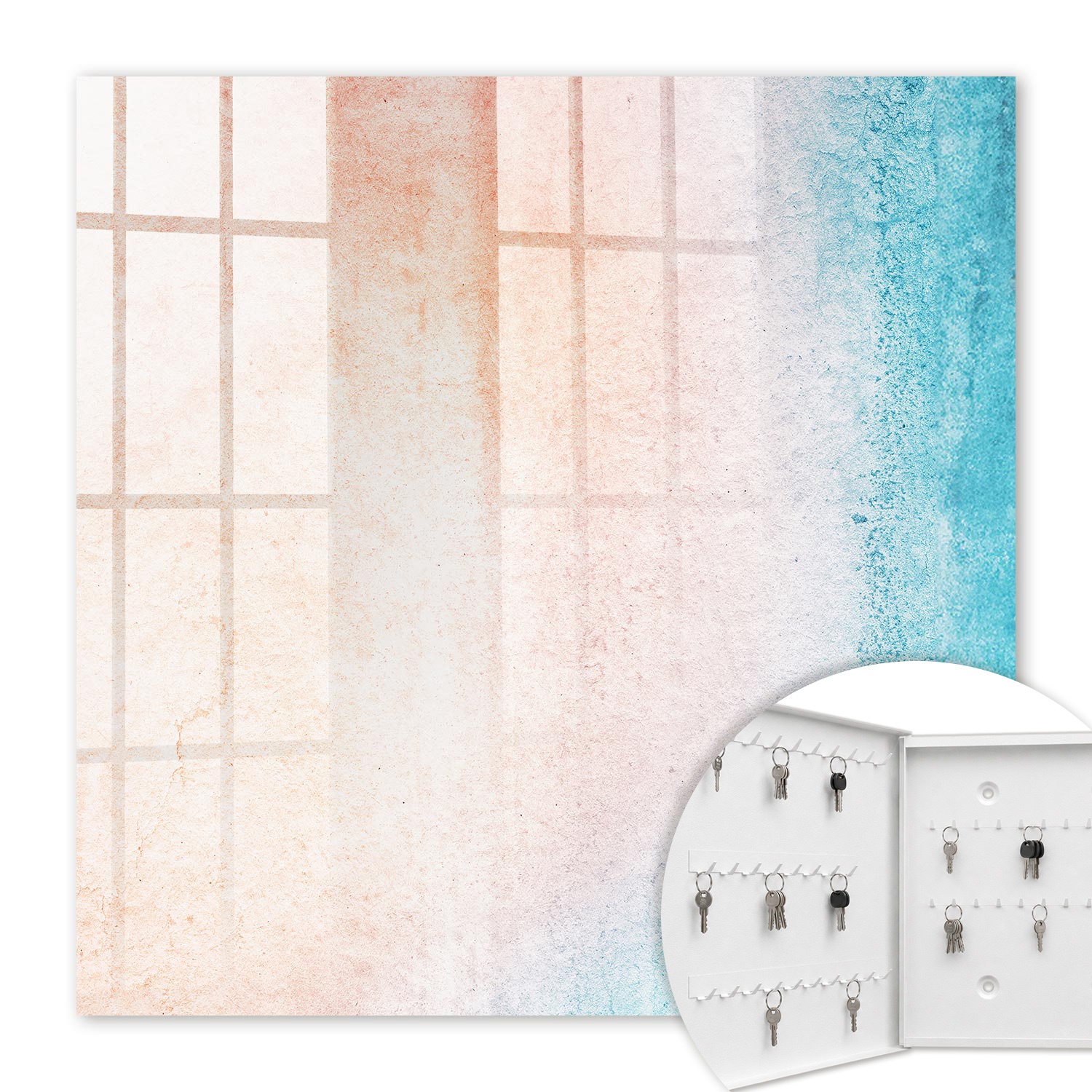 Armoire À Clés - (30 Cm X 30 Cm) - Boîte À Clés Murale - Coffret De Rangement Pour Clés - Couleur Blanche - Ouverture Vers La Gauche - Pour Maison Et Bureau - Texture Pastel