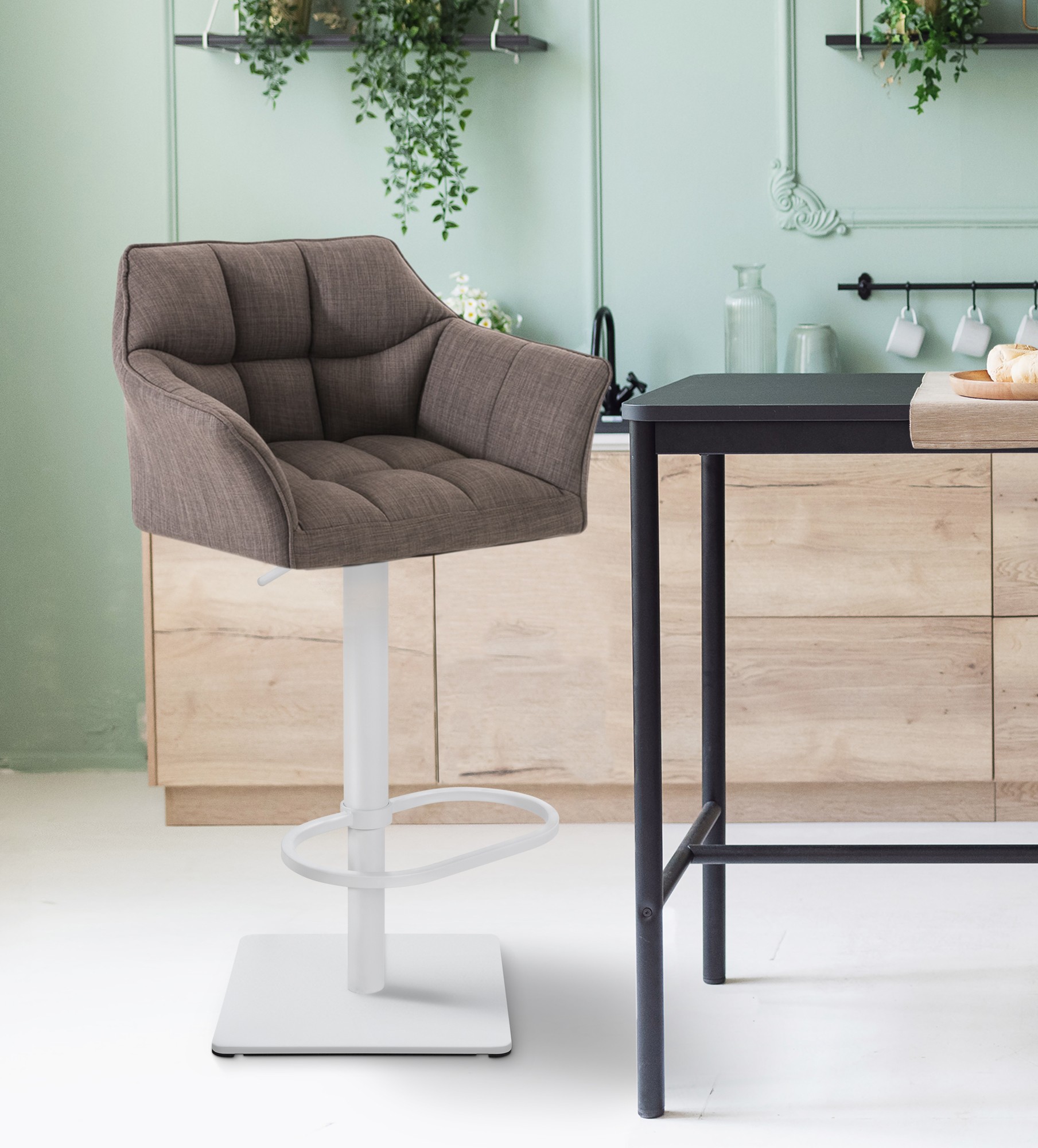 Tabouret De Bar Damaso W Tissu Gris
