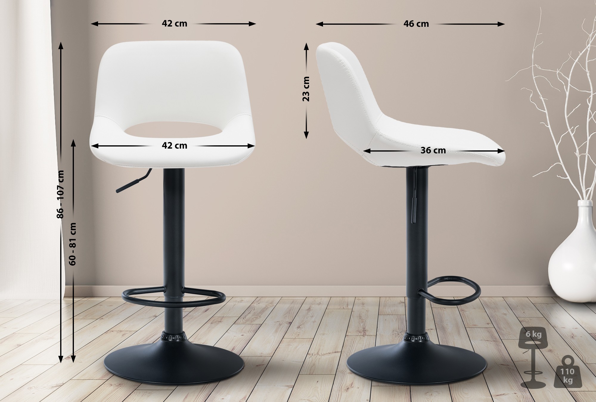 Lot De 2 Tabourets De Bar Camden Simili Cuir Noir Blanc
