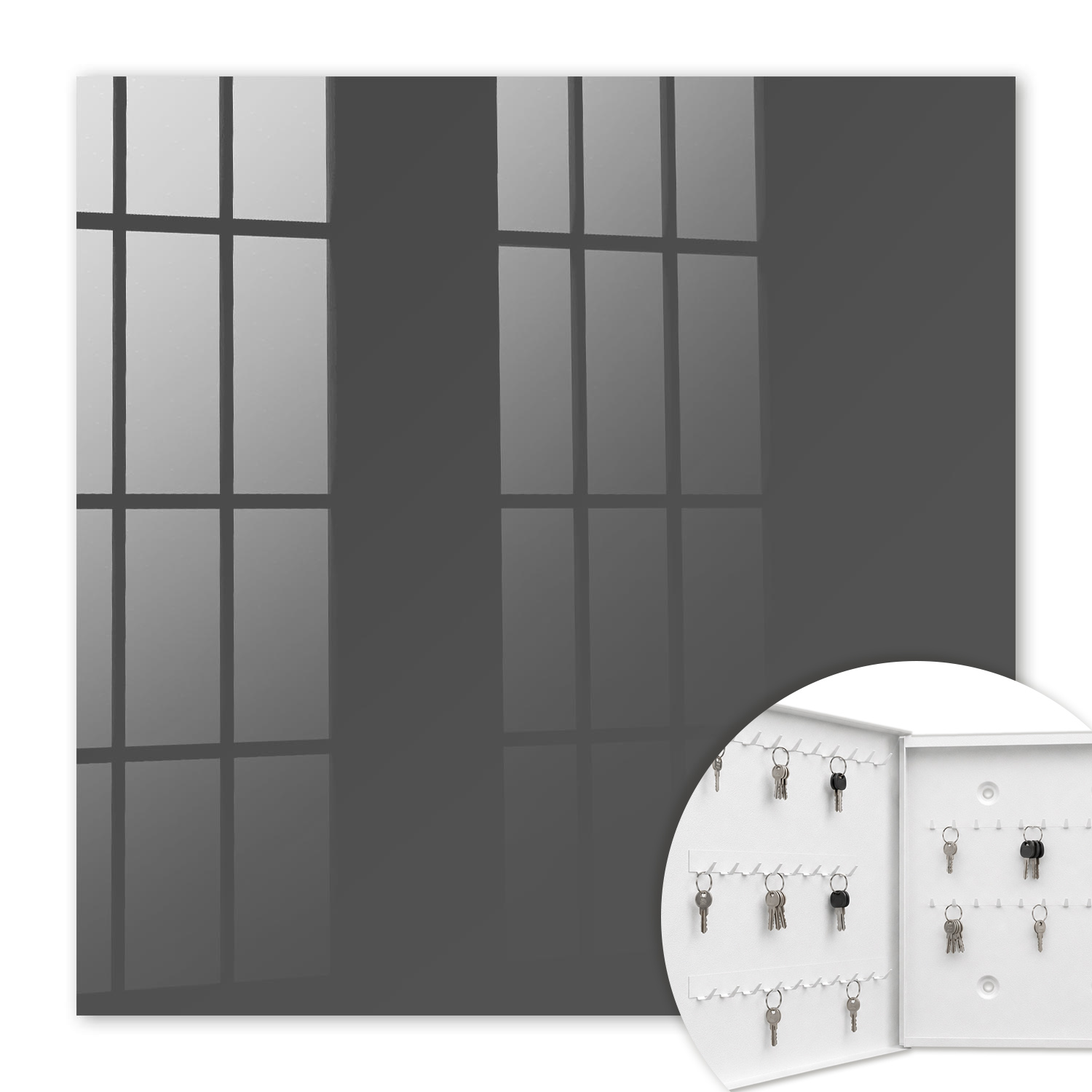 Armoire À Clés - (30 Cm X 30 Cm) - Boîte À Clés Murale - Coffret De Rangement Pour Clés - Couleur Blanche - Ouverture Vers La Gauche - Pour Maison Et Bureau - Gris Foncé