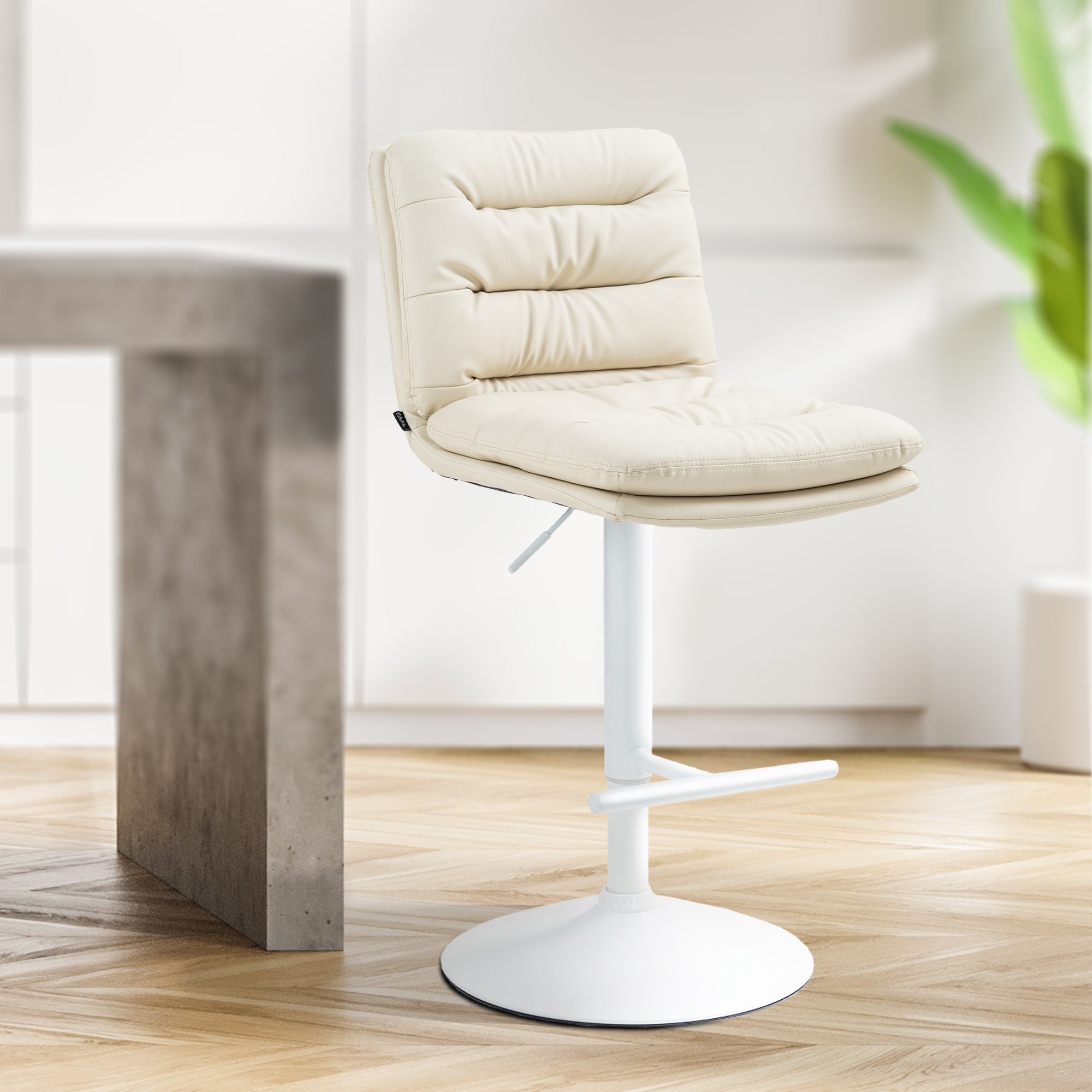 Tabouret De Bar Damar Simili Cuir Blanc Crème