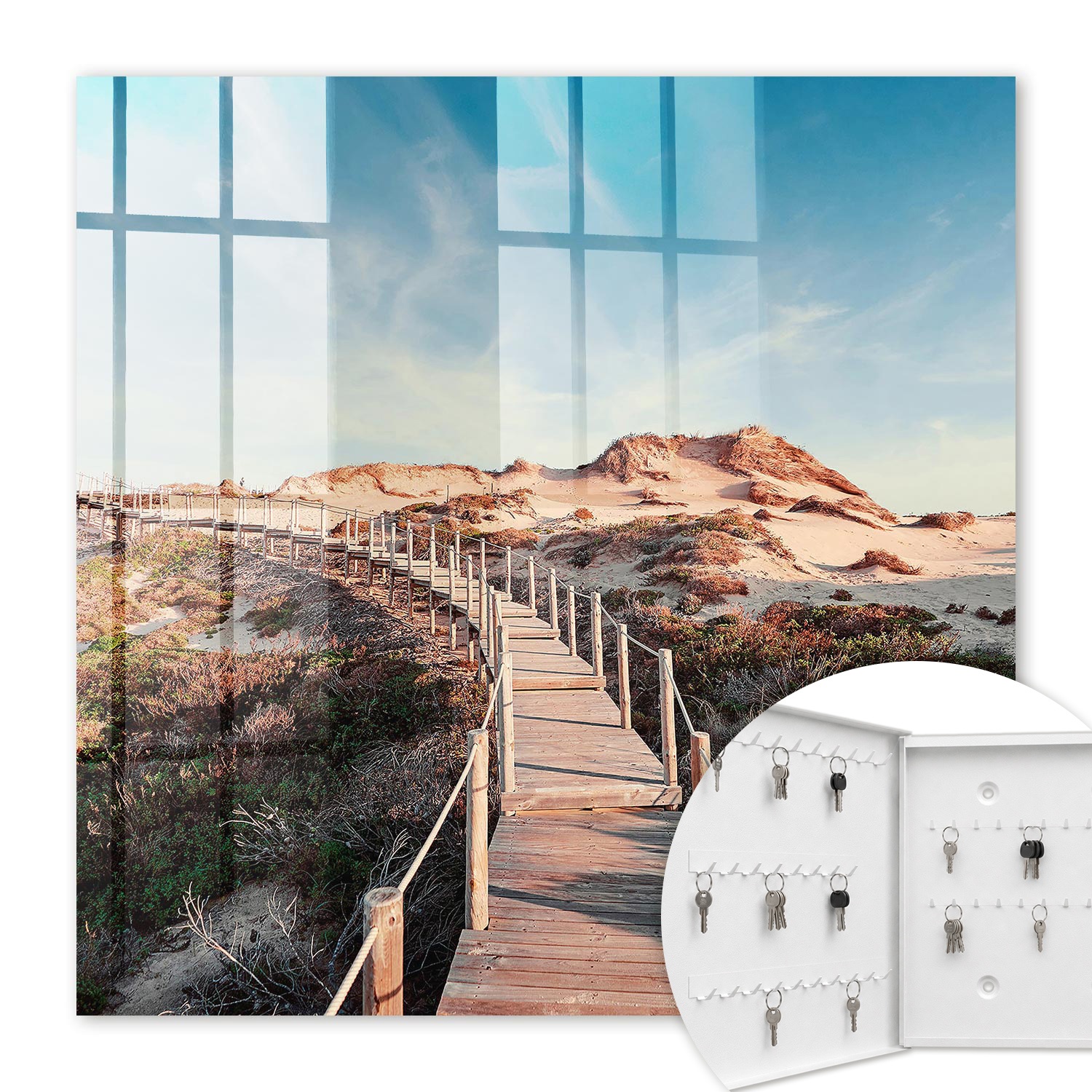 Armoire À Clés - (30 Cm X 30 Cm) - Boîte À Clés Murale - Coffret De Rangement Pour Clés - Couleur Blanche - Ouverture Vers La Gauche - Pour Maison Et Bureau - Chemin Des Dunes