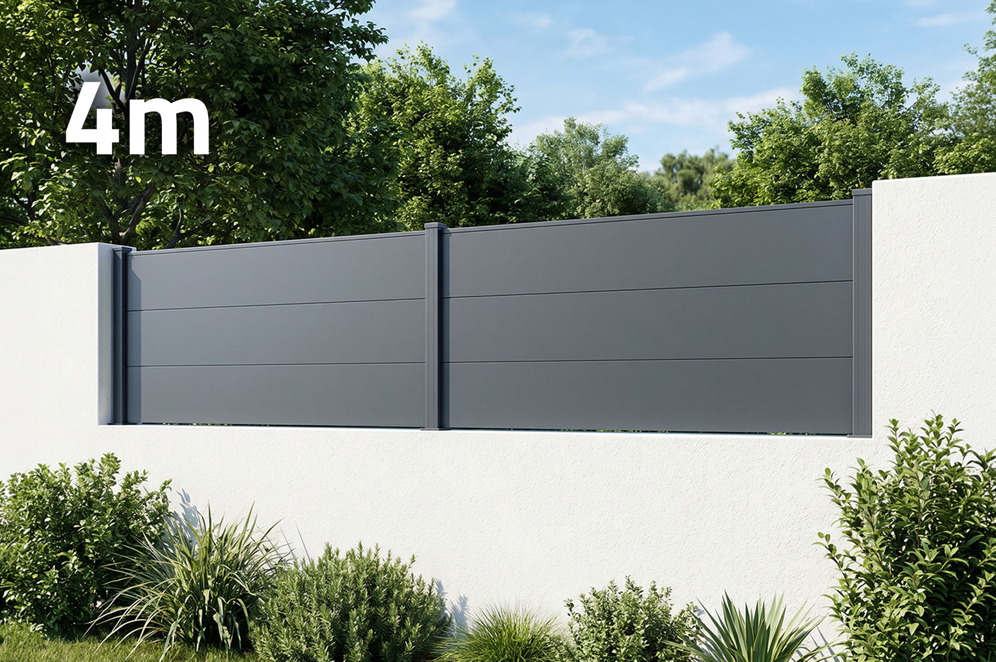 Clôture Aluminium Lames Larges 4m H.90 Gris Anthracite - Alpis