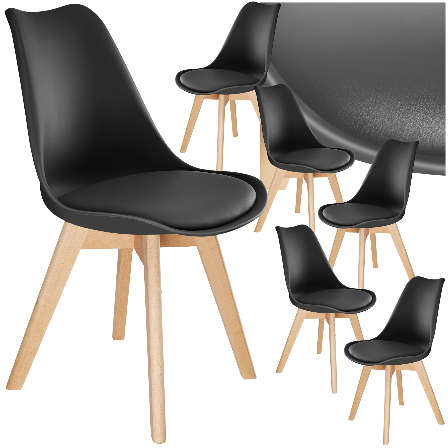 Lot 6 Chaises Salle À Manger Style Scandinave Forme Ergonomique Noir