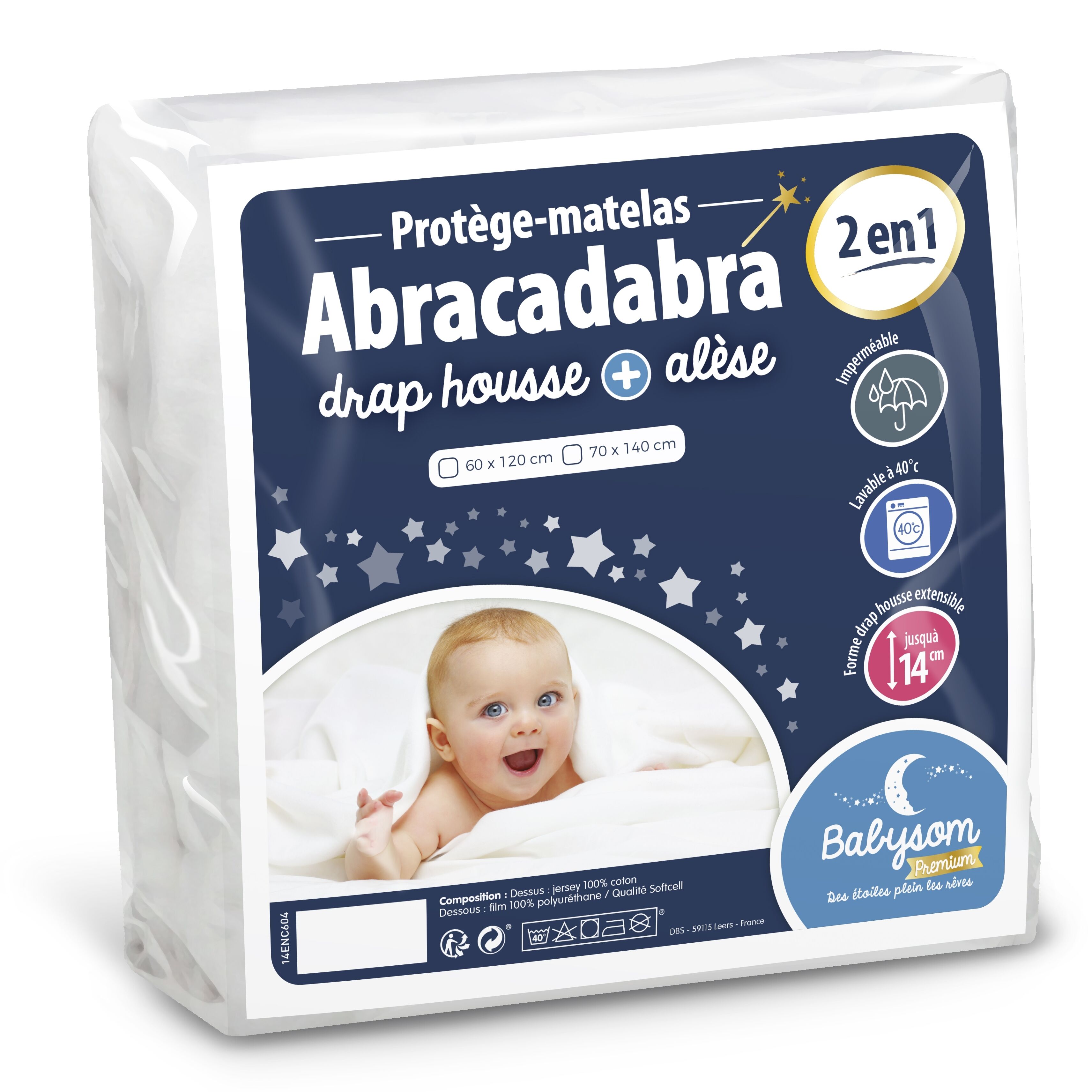 Babysom - Protège Matelas Bébé 2 En 1 - 70x140 Cm - Drap Housse + Alèse Imperméable - Jersey 100% Coton - Souple Et Silencieux