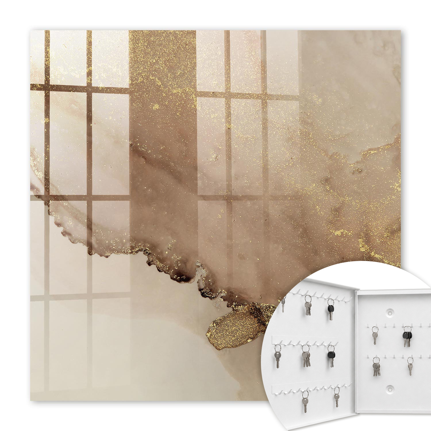 Armoire À Clés - (30 Cm X 30 Cm) - Boîte À Clés Murale - Coffret De Rangement Pour Clés - Couleur Blanche - Ouverture Vers La Gauche - Pour Maison Et Bureau - Abstraction Artistique